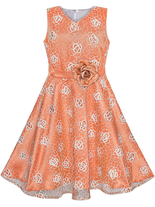 Girls Dress Blue Rose Wedding Pageant Kids Boutique Orange