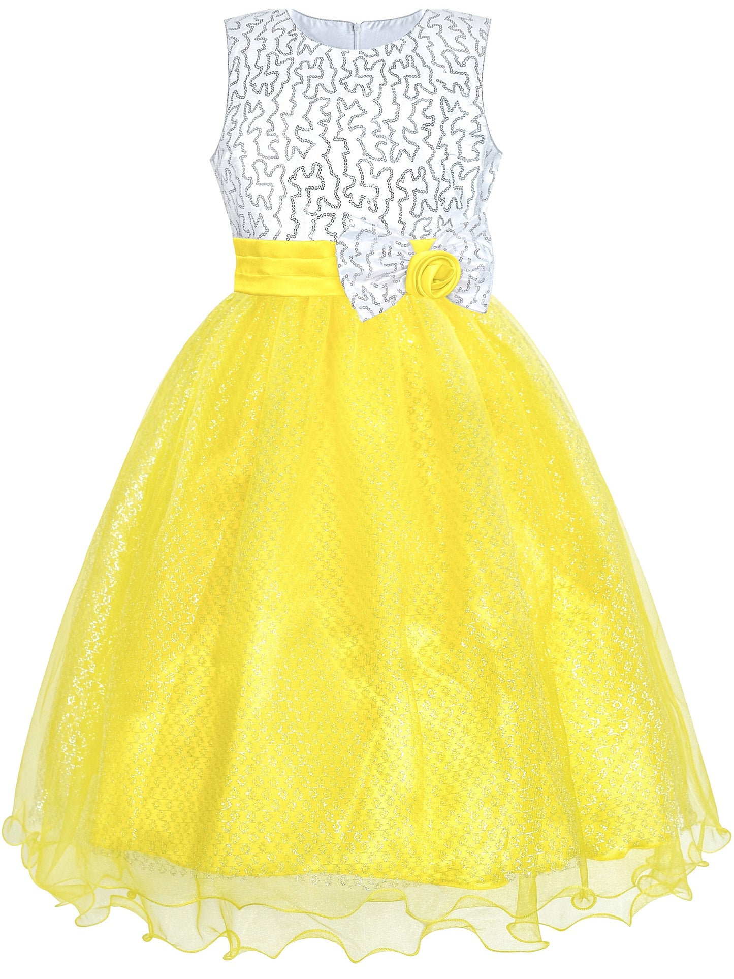 Girls Dress Glitter Sequin Wedding Bridesmaid Pageant Yellow