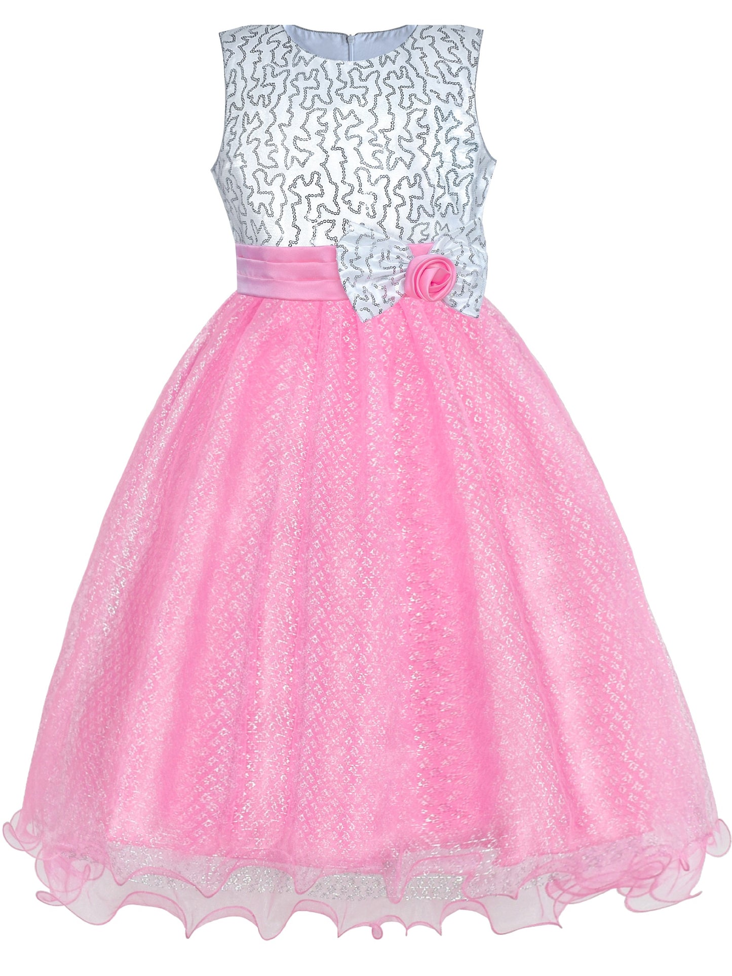 Girls Dress Glitter Sequin Wedding Bridesmaid Pageant Pink