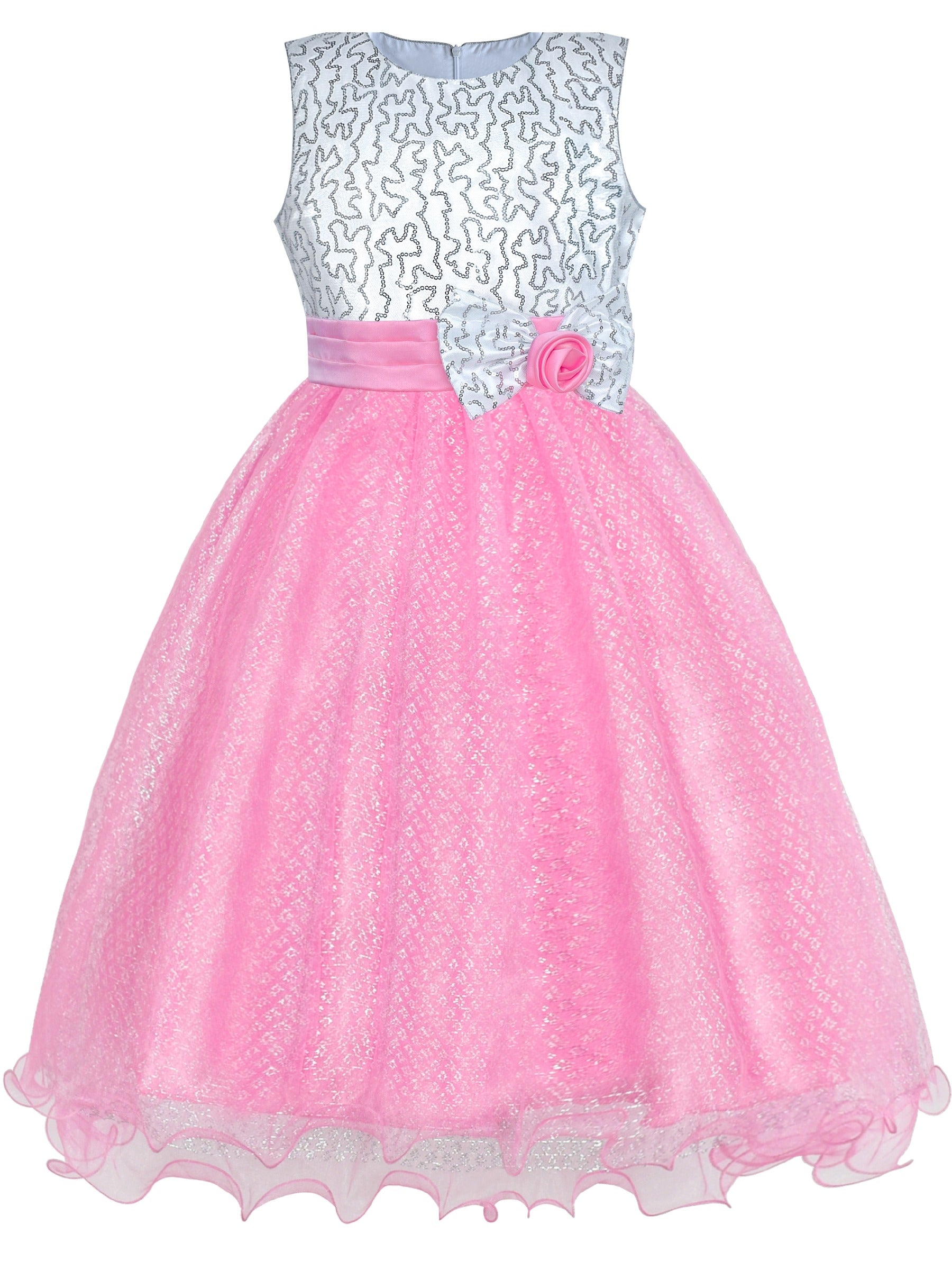 Girls Dress Glitter Sequin Wedding Bridesmaid Pageant Pink
