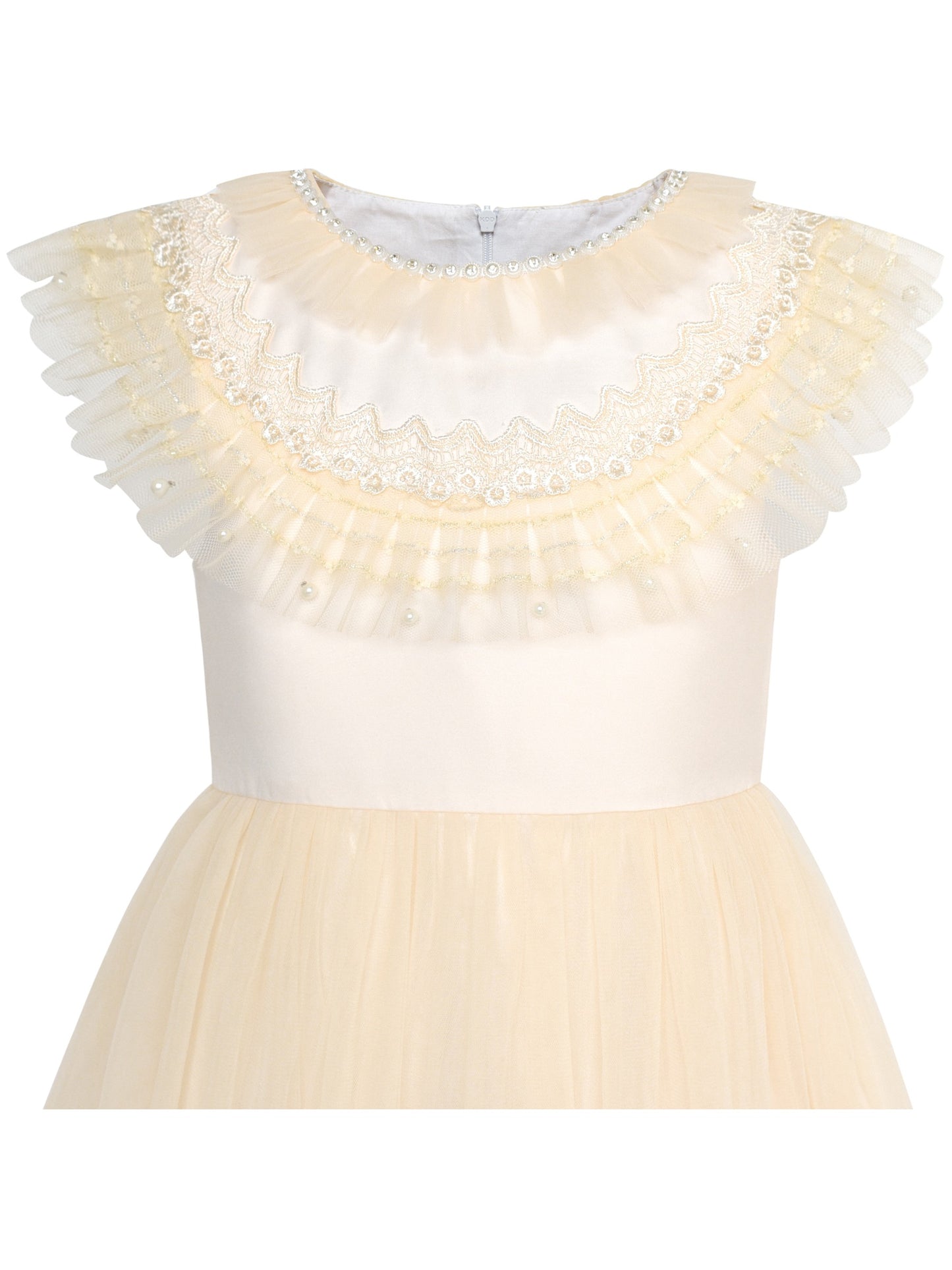 Pink Girls Dress Flutter Sleeves 3D Flower Layered Ruffled Design Party Princess Style for Birthday Wedding Beige