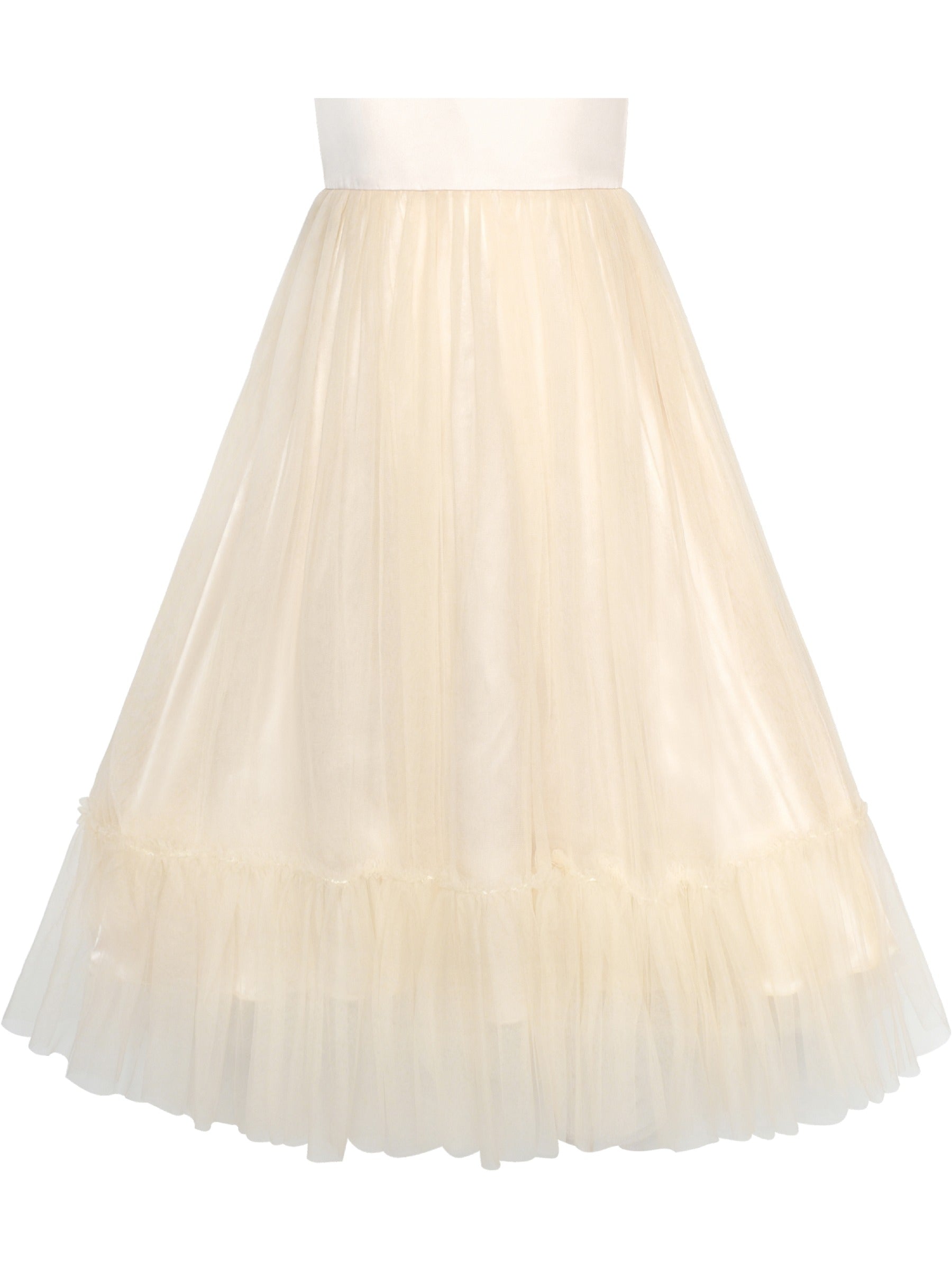 Pink Girls Dress Flutter Sleeves 3D Flower Layered Ruffled Design Party Princess Style for Birthday Wedding Beige