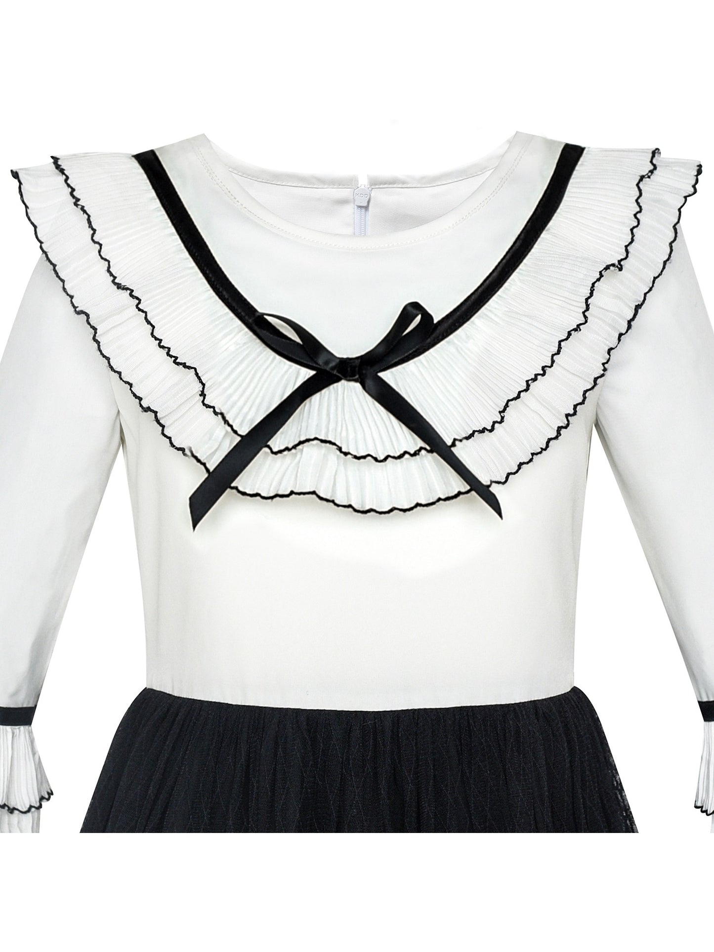 Girls Dress Chiffon Elbow-length Sleeve Black White Black