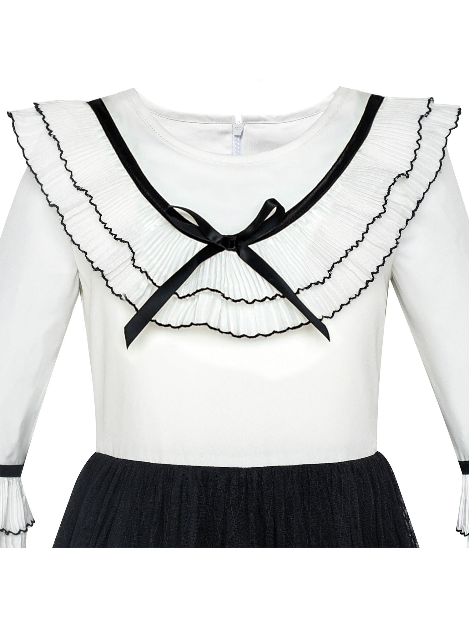 Girls Dress Chiffon Elbow-length Sleeve Black White Black
