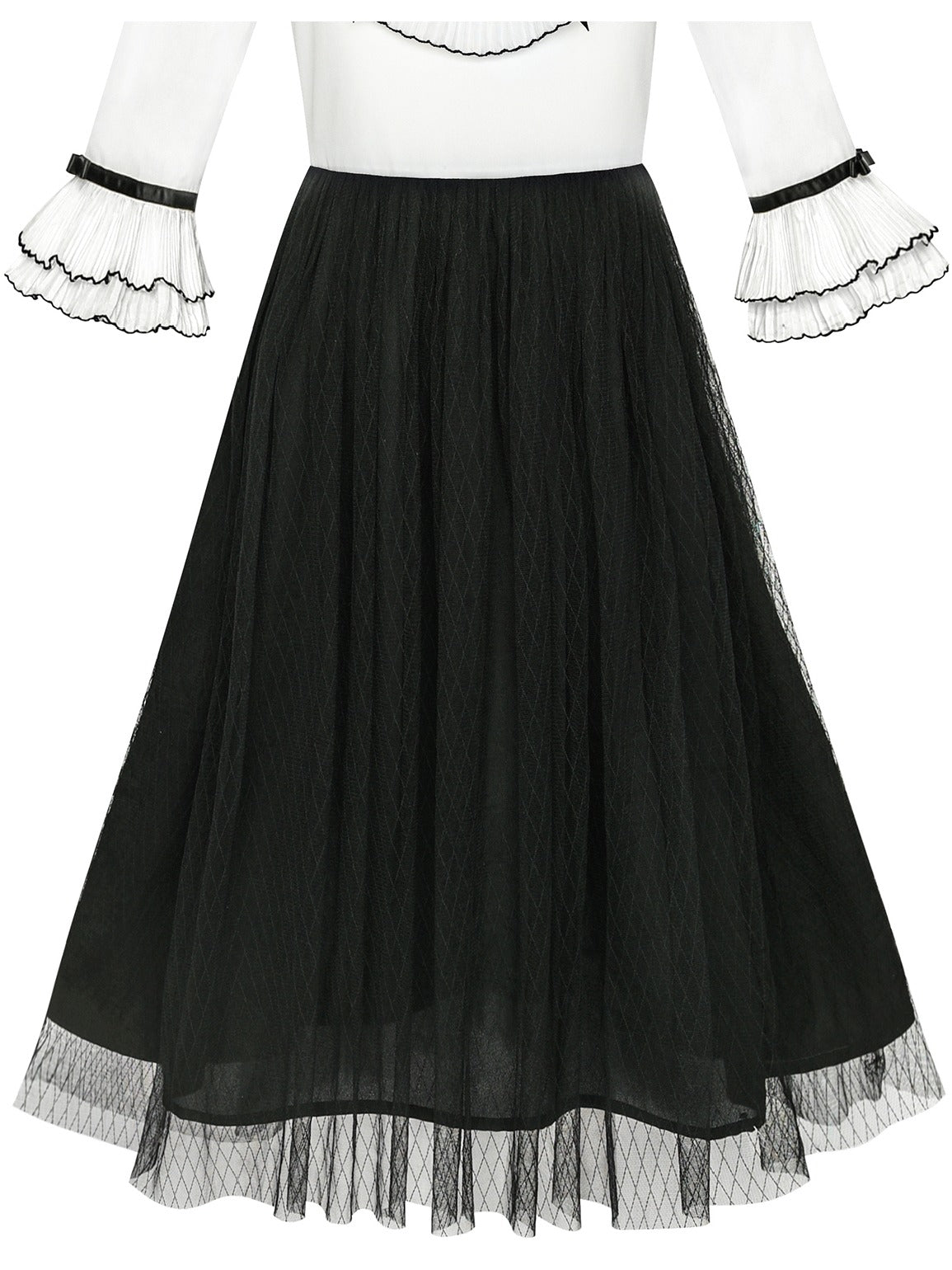 Girls Dress Chiffon Elbow-length Sleeve Black White Black