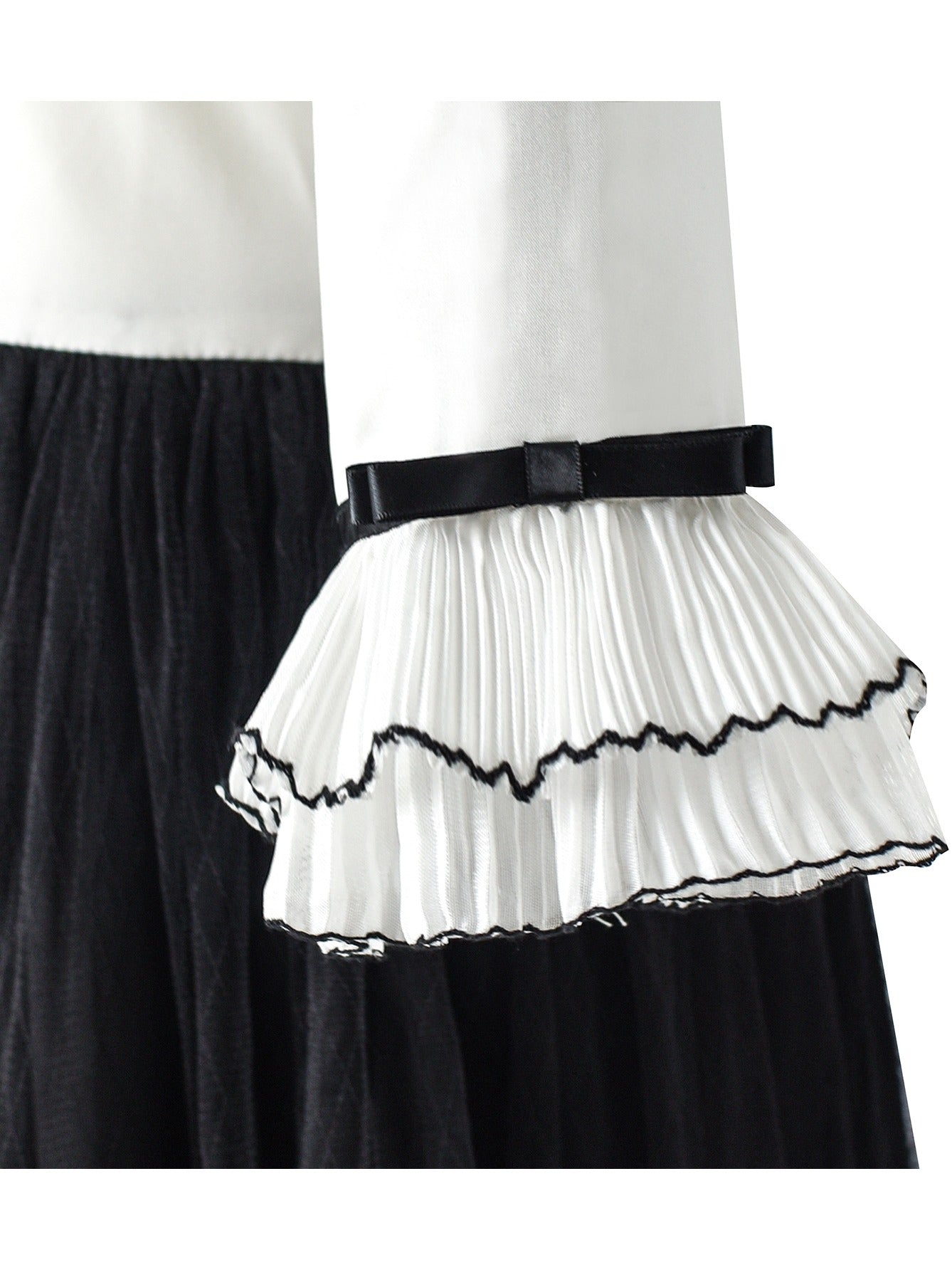 Girls Dress Chiffon Elbow-length Sleeve Black White Black
