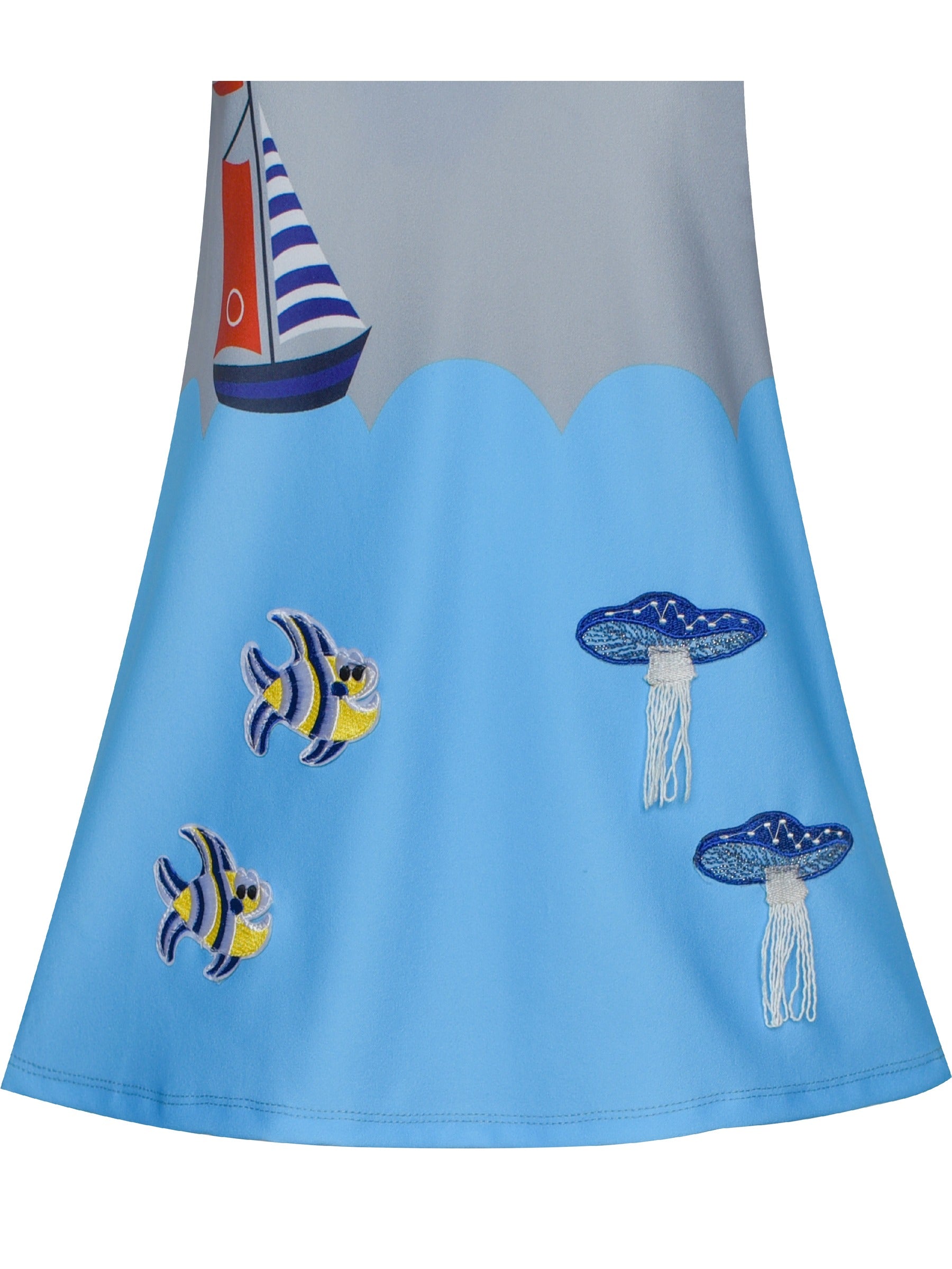 Girls Dress Gray blue Embroidered Jellyfish Clownfish A-line Dress Blue