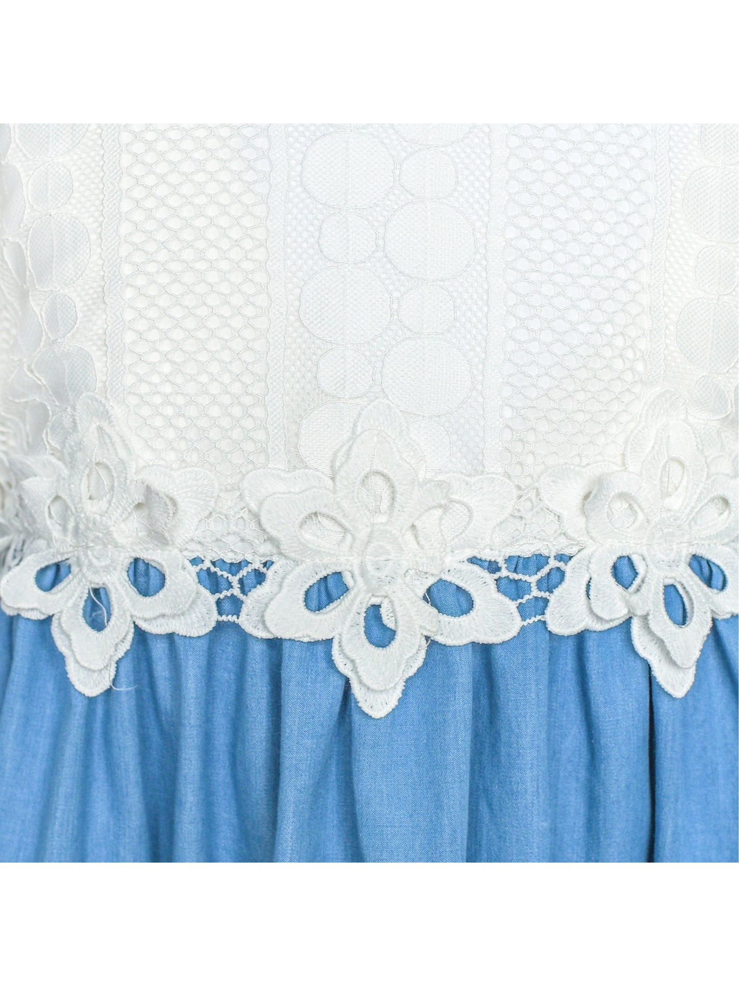 Girls Dress Long Sleeve White Lace Blue A-line School Uniform Blue