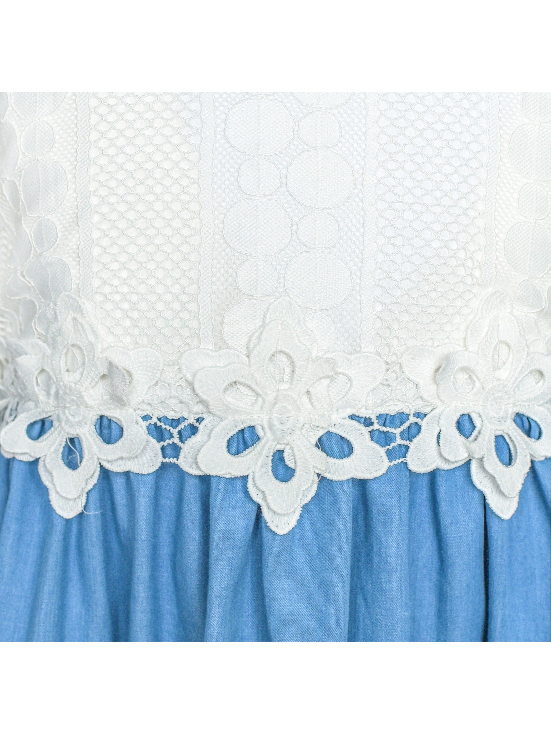 Girls Dress Long Sleeve White Lace Blue A-line School Uniform Blue