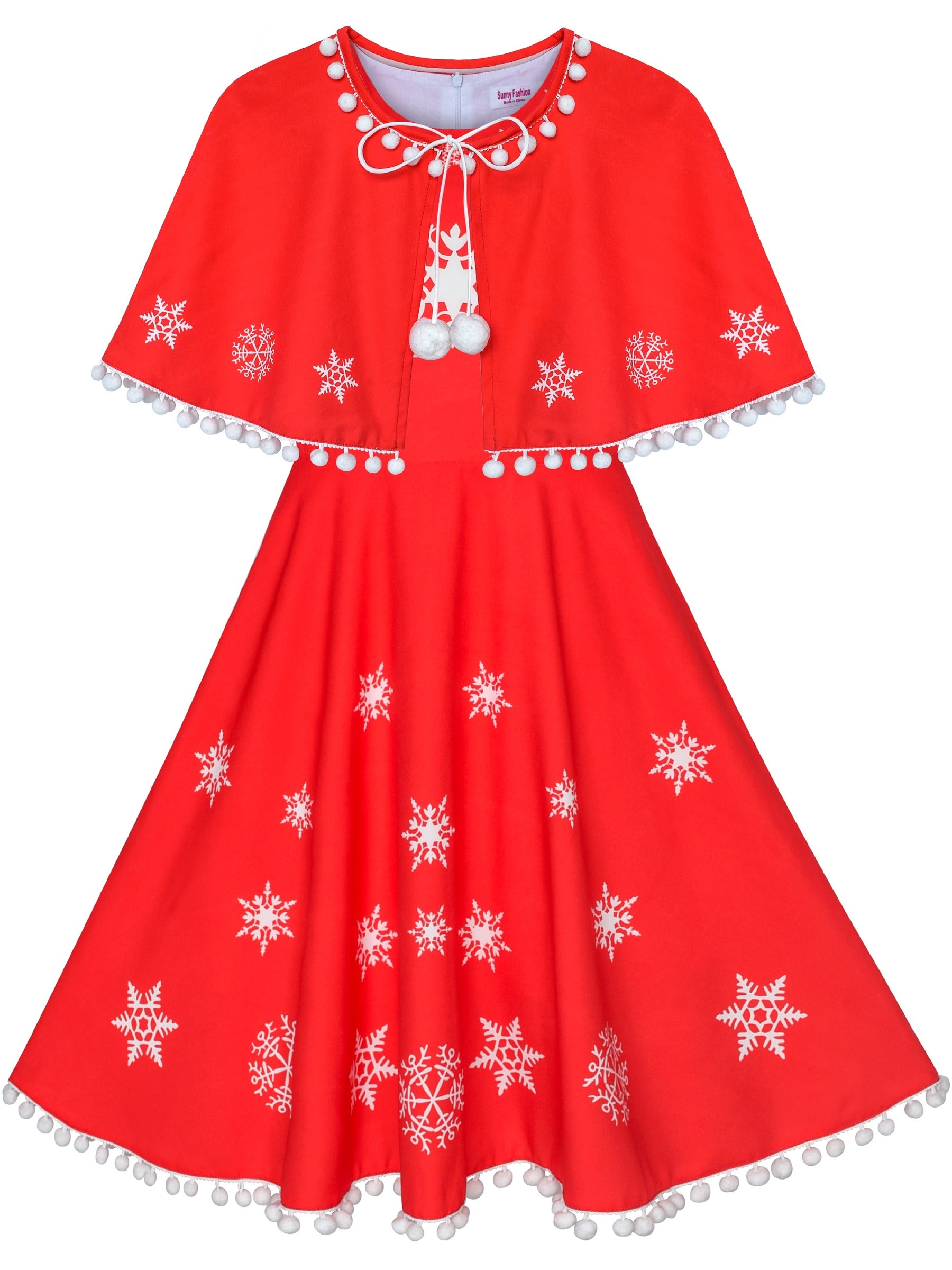 Girls Dress Red Cape Cloak Christmas New Year Holiday Party Red