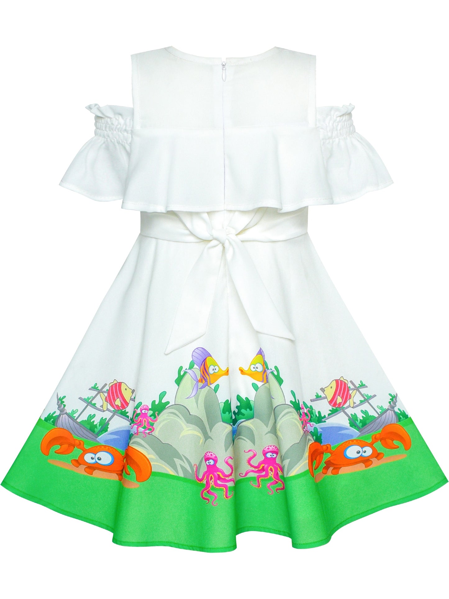 Girls Dress Mermaid Cartoon Princess Ruffle Collar Party Dress Green