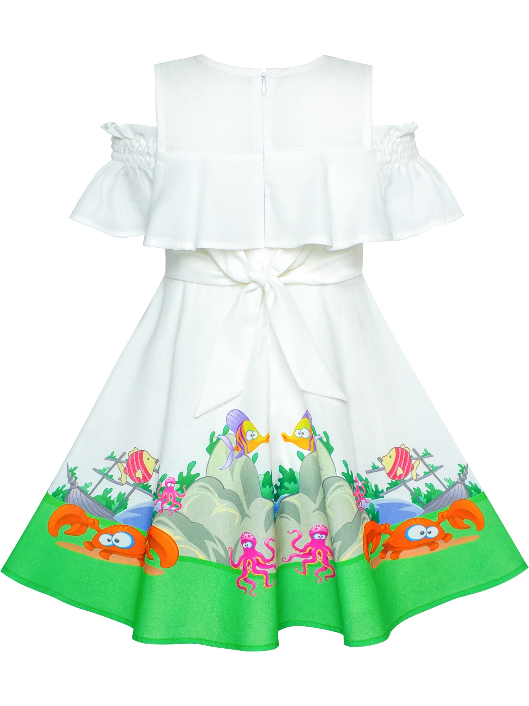 Girls Dress Mermaid Cartoon Princess Ruffle Collar Party Dress Green