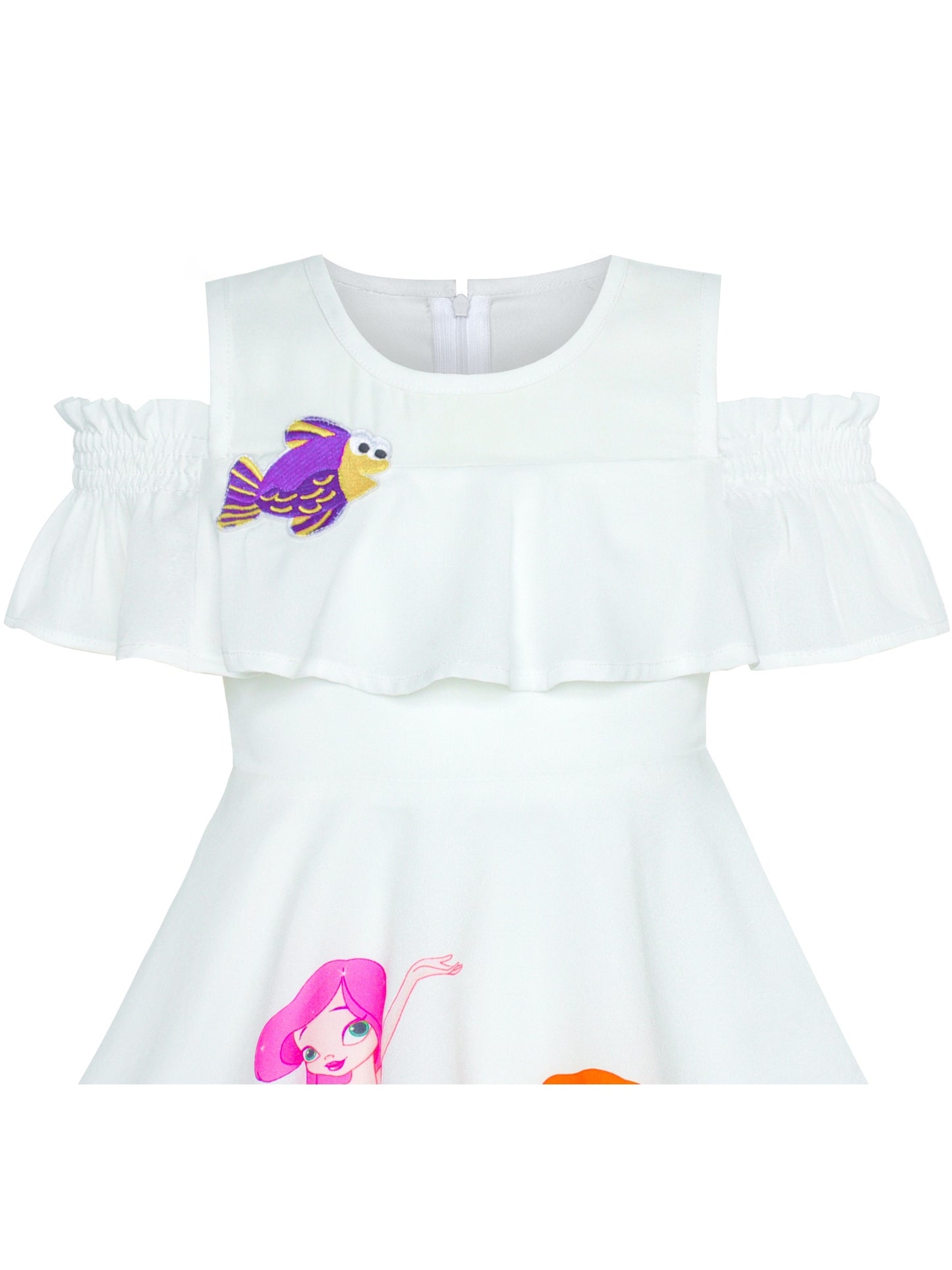 Girls Dress Mermaid Cartoon Princess Ruffle Collar Party Dress Green