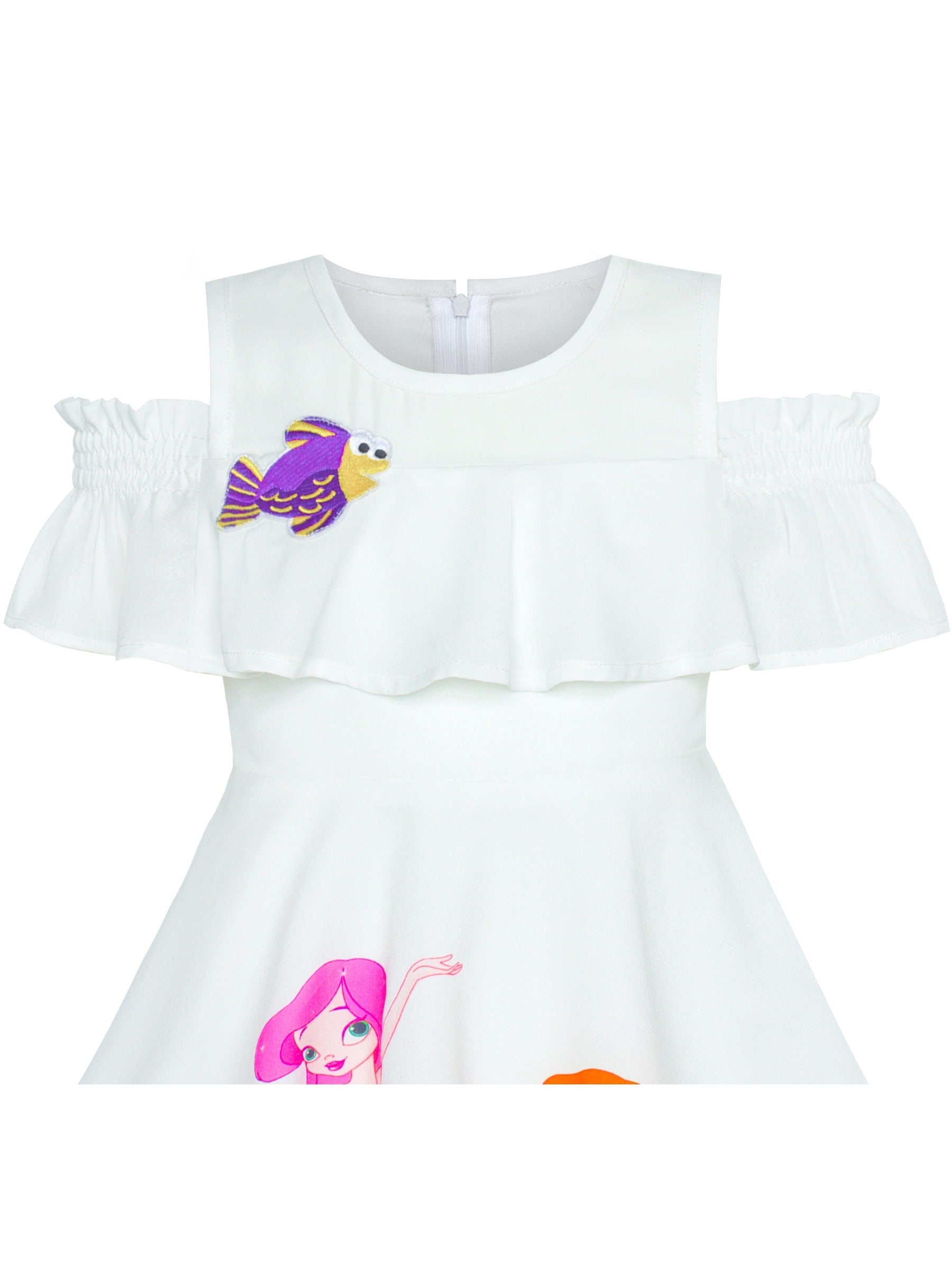Girls Dress Mermaid Cartoon Princess Ruffle Collar Party Dress Green