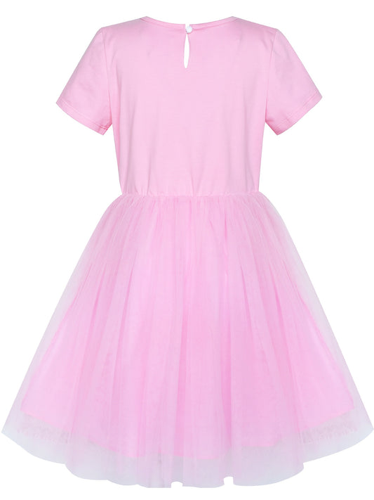 Girls Dress 2-in-1 Lace Yellow Short Sleeve Party Dress Pink