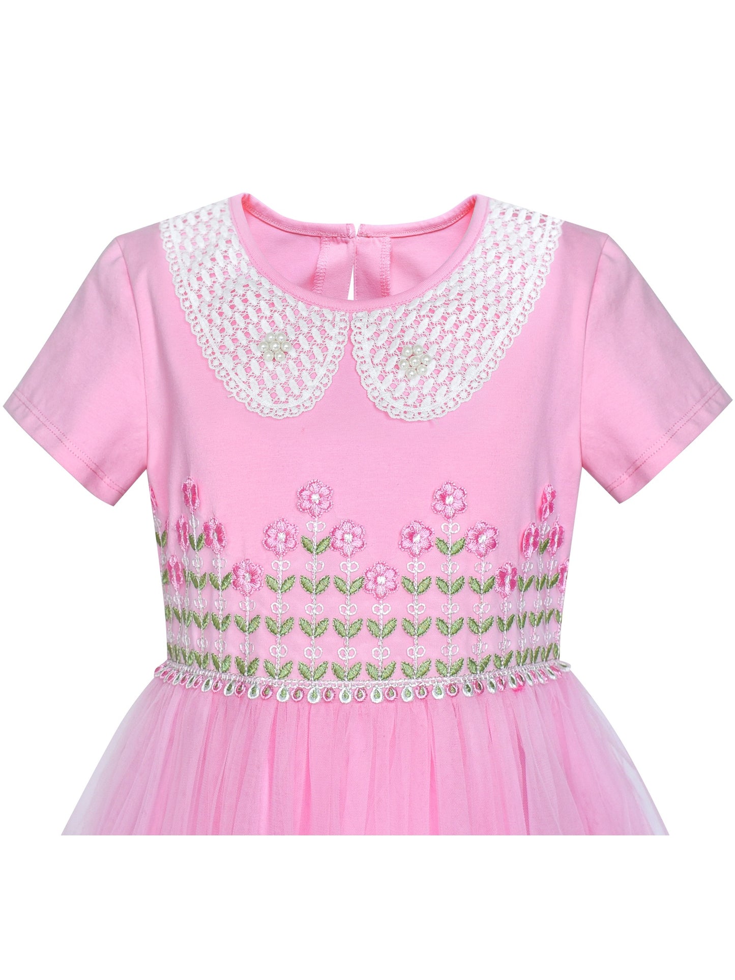 Girls Dress 2-in-1 Lace Yellow Short Sleeve Party Dress Pink