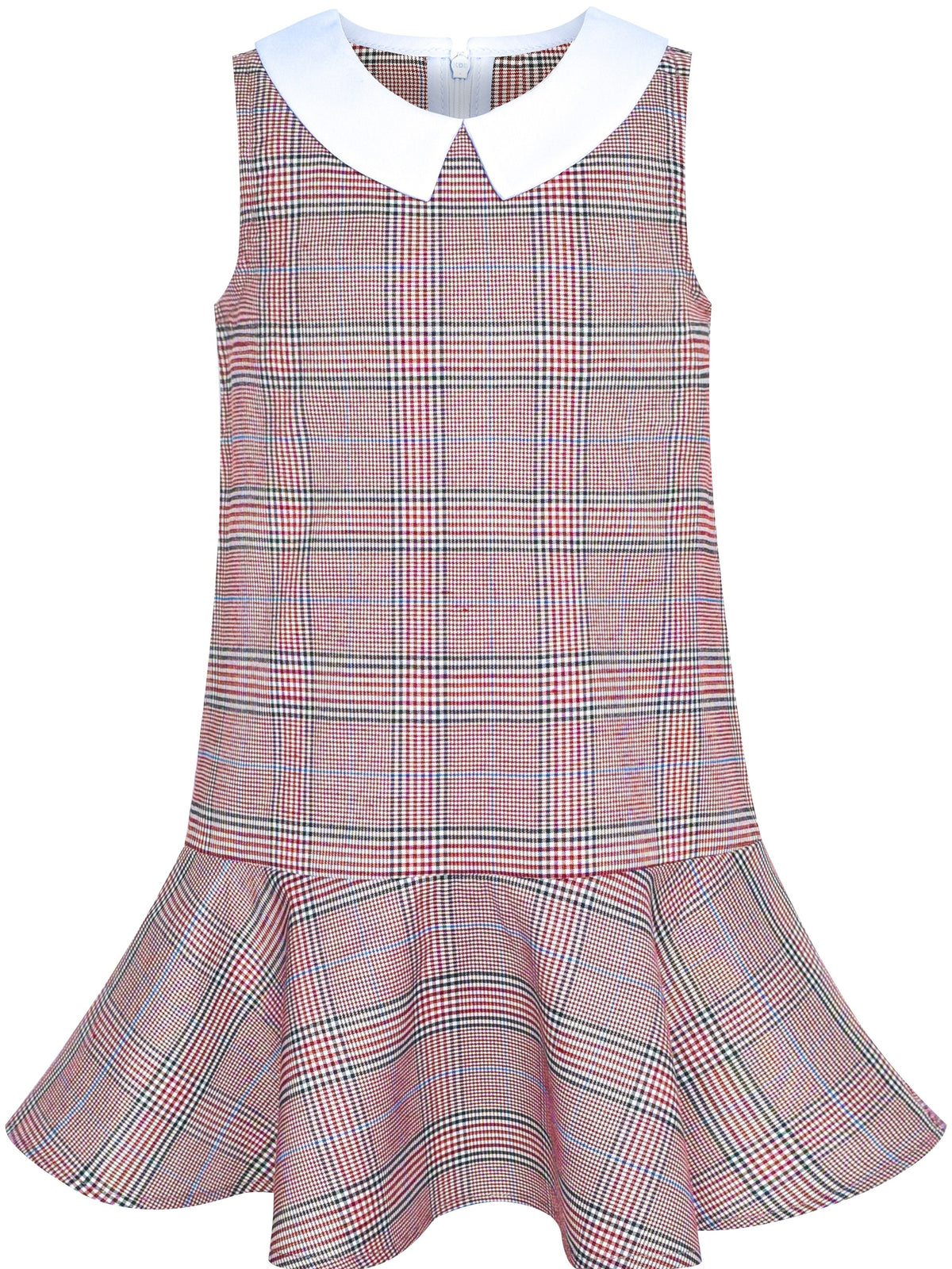 Girls Dress Red Tartan Back School Uniform White Collar Dress Multi-Color