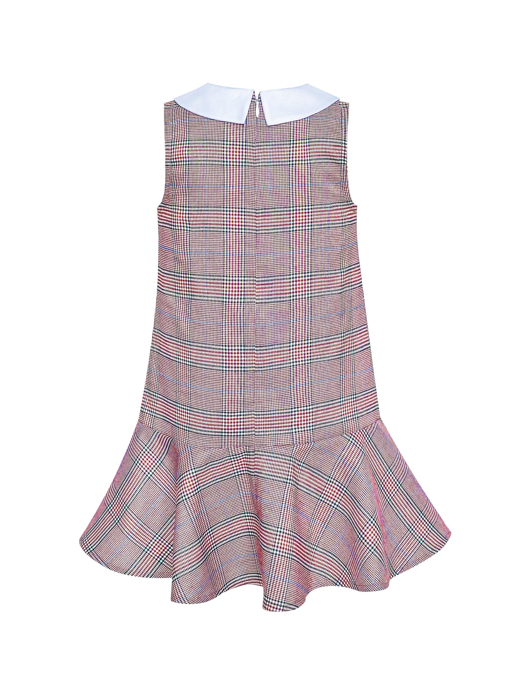 Girls Dress Red Tartan Back School Uniform White Collar Dress Multi-Color