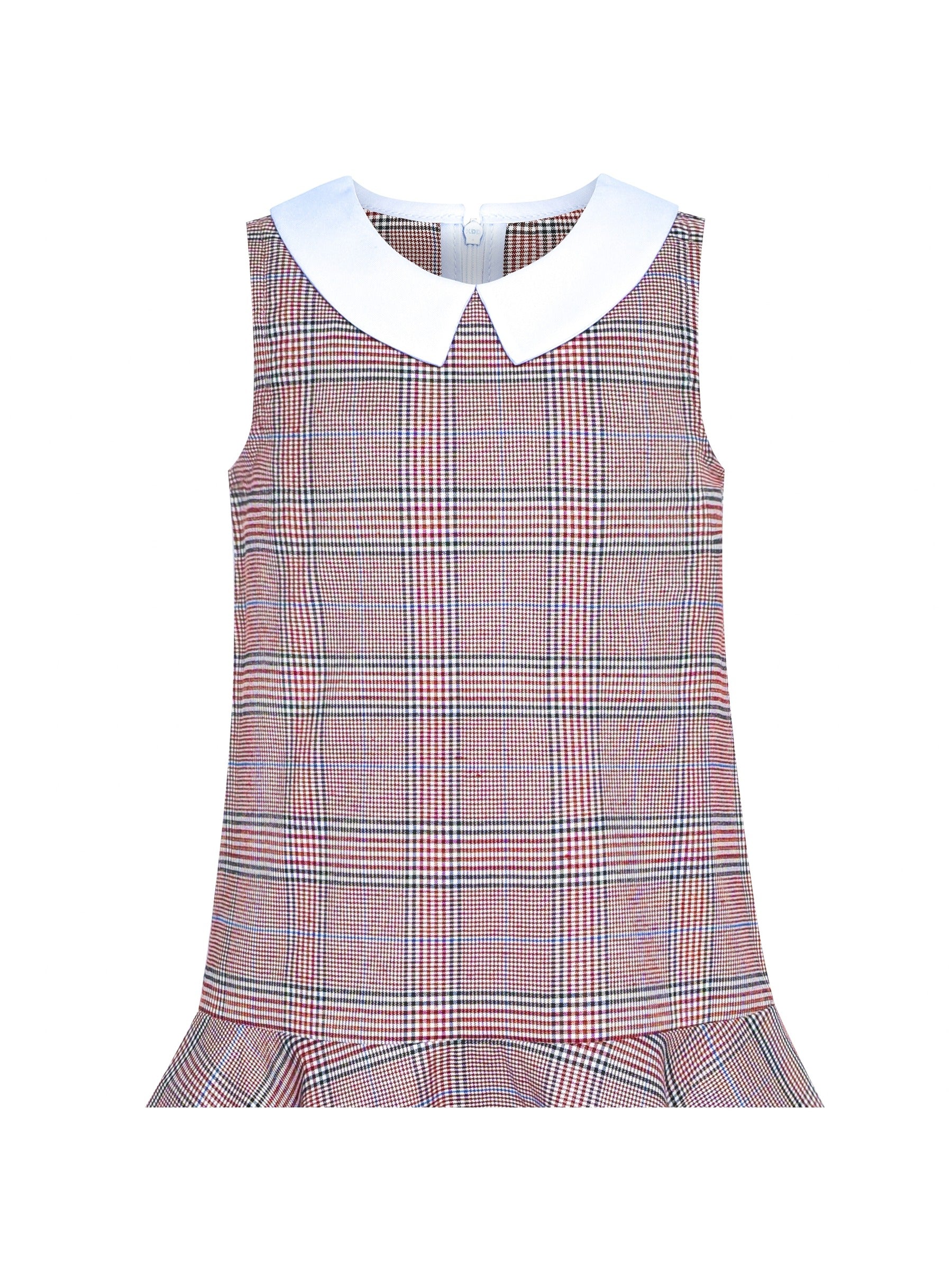 Girls Dress Red Tartan Back School Uniform White Collar Dress Multi-Color