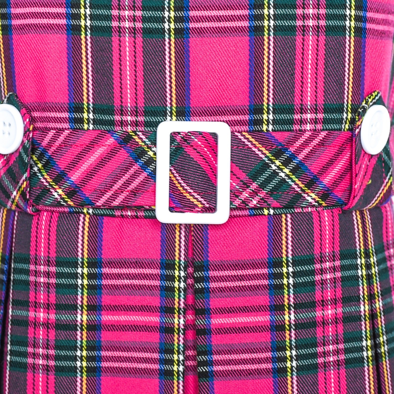 Girls Dress Beige Button Back School Uniform Pleated Hem Purple