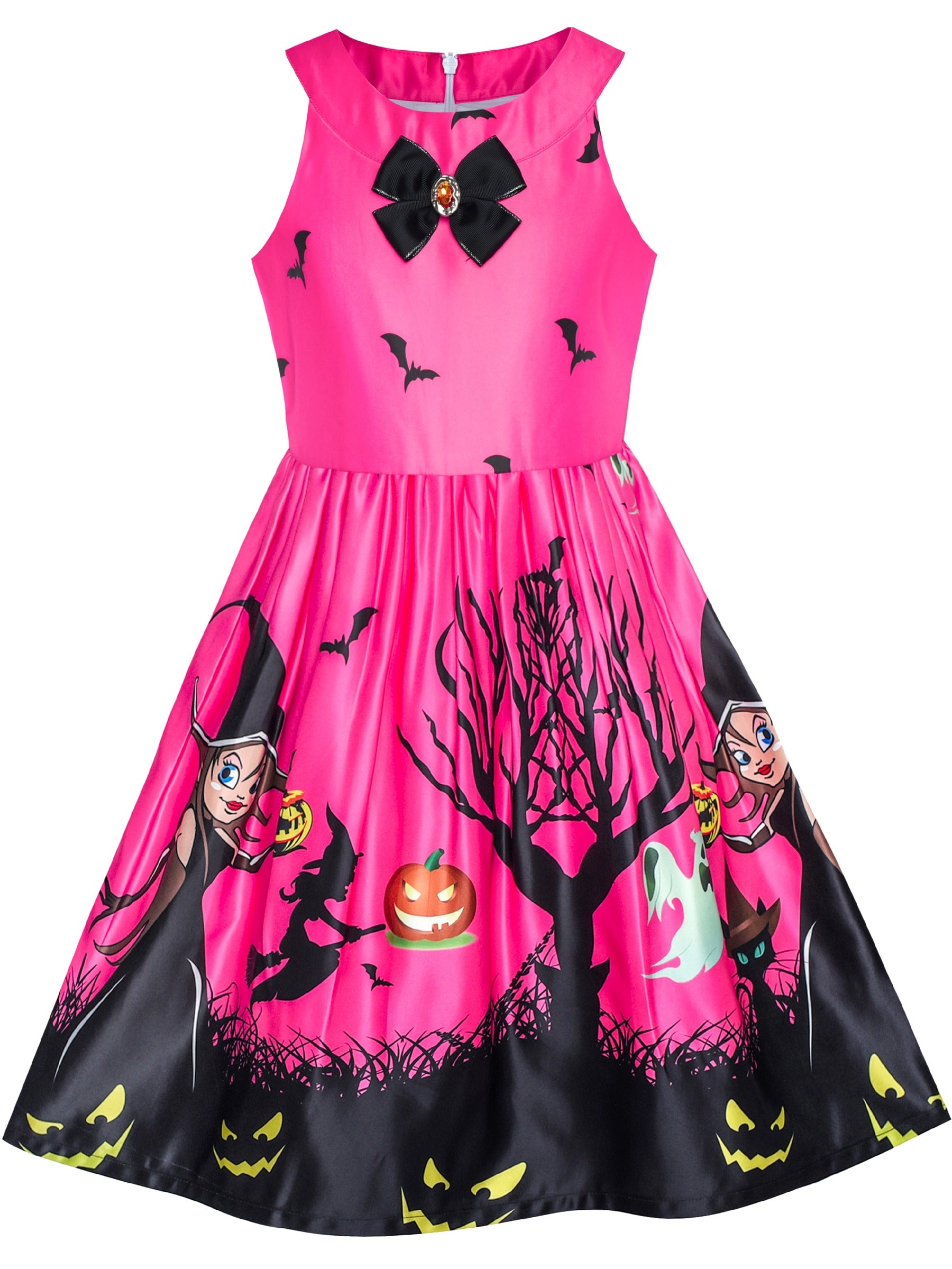 Girls Dress Halloween Witch Bat Pumpkin Costume Purple Dress Purple