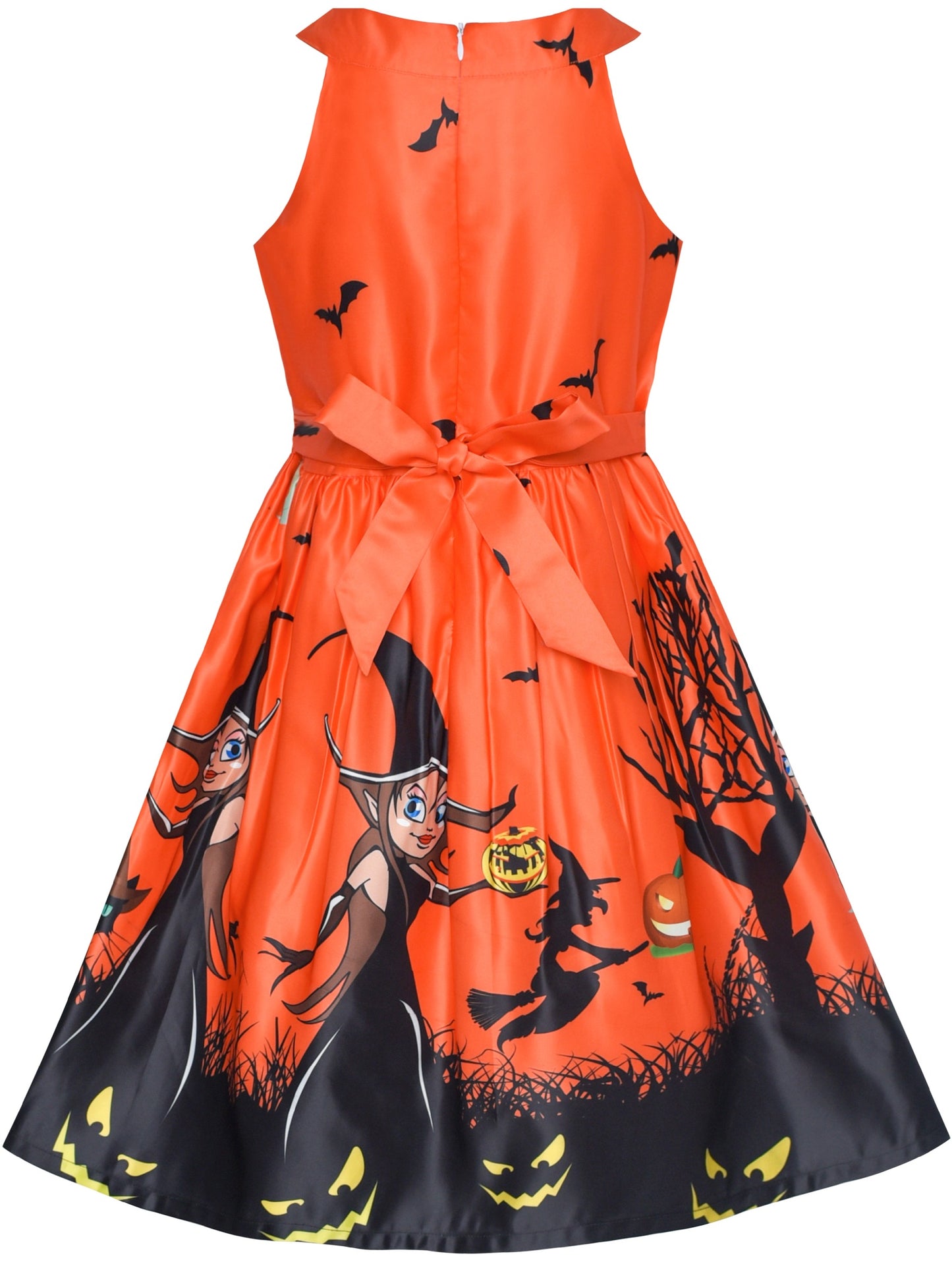 Girls Dress Halloween Witch Bat Pumpkin Costume Purple Dress Orange