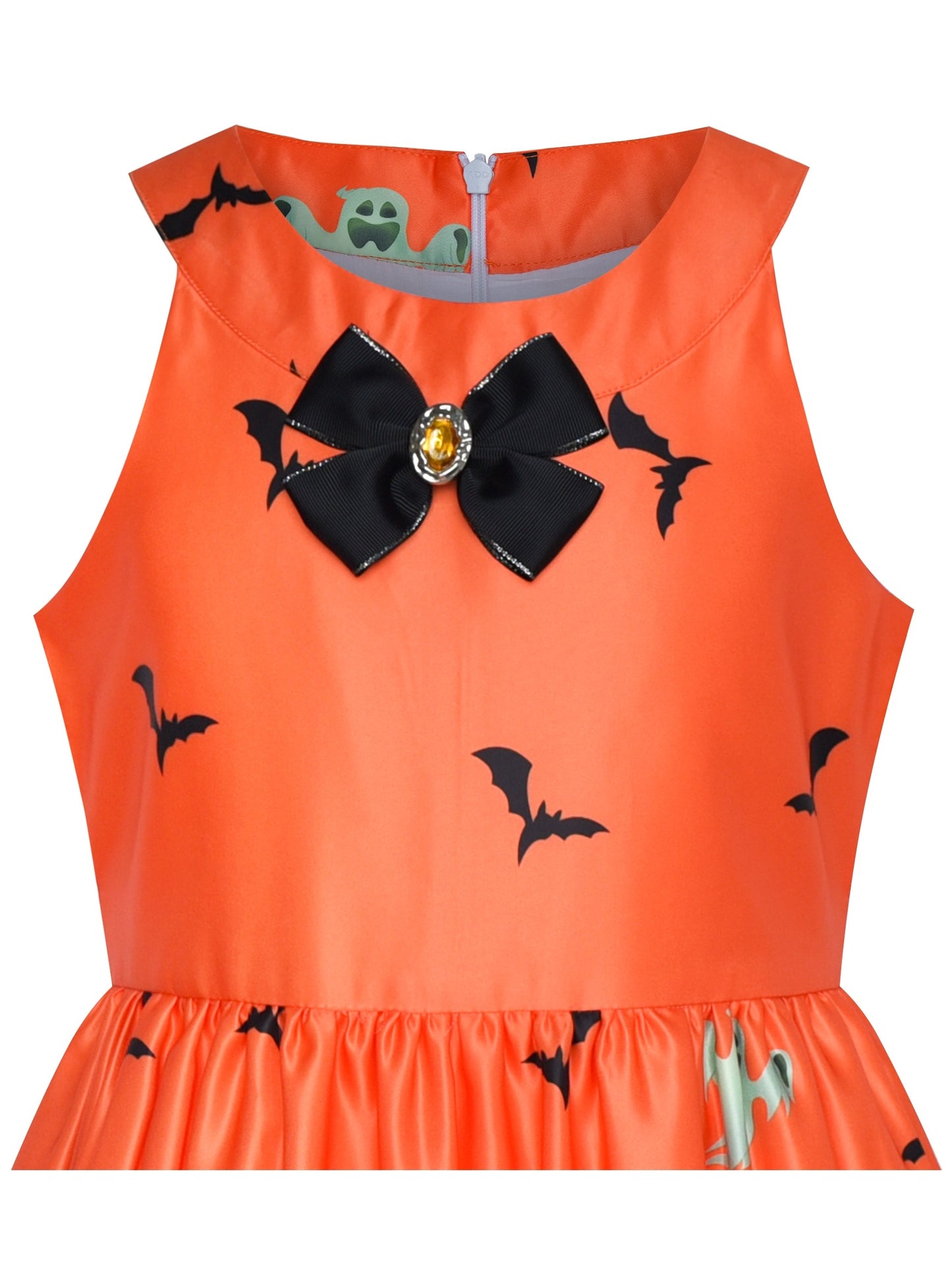 Girls Dress Halloween Witch Bat Pumpkin Costume Purple Dress Orange