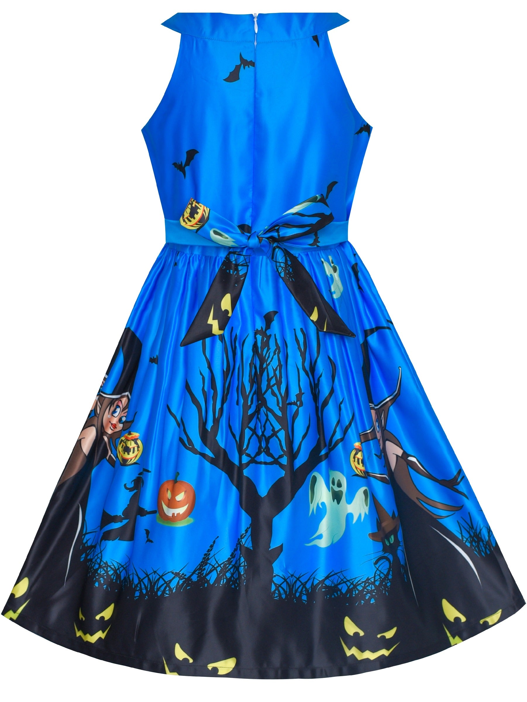 Girls Dress Halloween Witch Bat Pumpkin Costume Purple Dress Blue