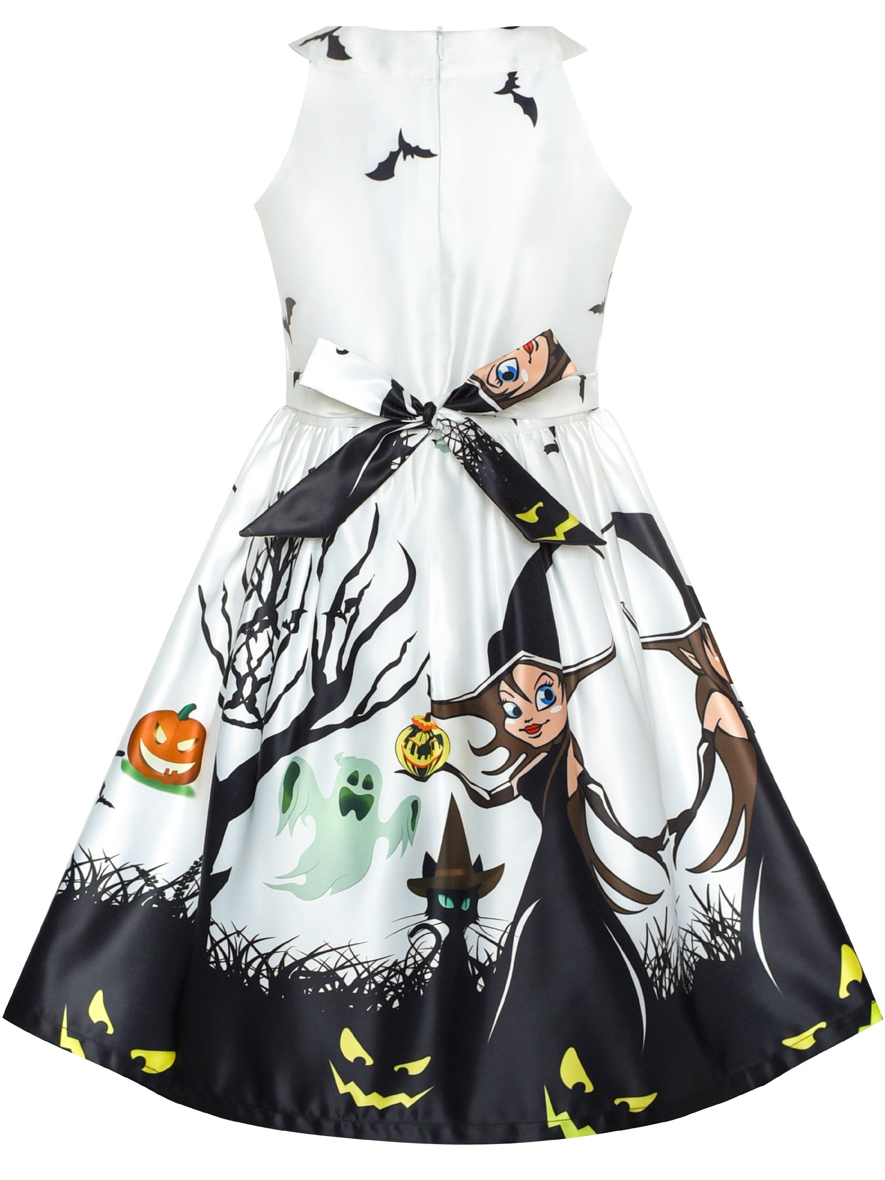 Girls Dress Halloween Witch Bat Pumpkin Costume Purple Dress White