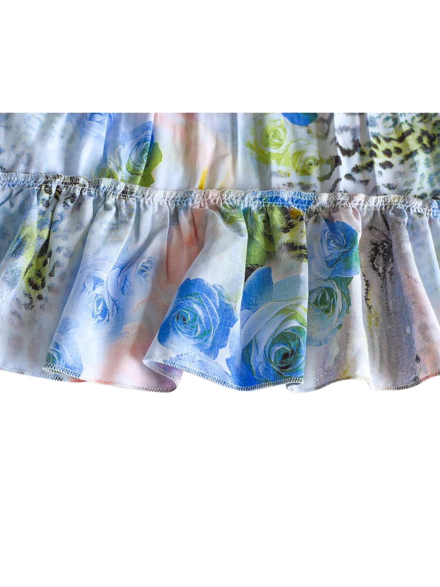 Girls Dress Sleeveless Floral Print Asymmetric Shoulder Design Blue