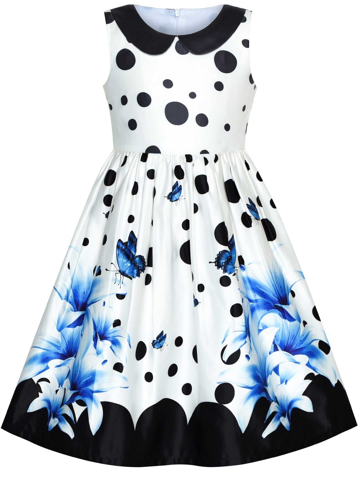 Girls Dress Flower Garden Print Elegant Chinese Style Multi-Color