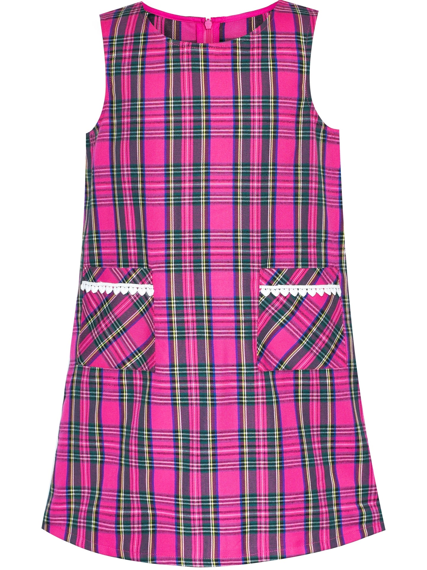 Girls Dress Plaid A-line Bow Tie School Uniform Purple