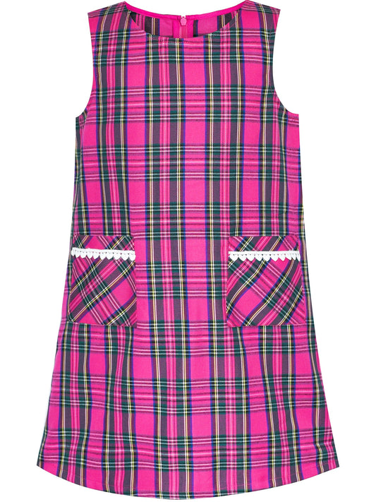 Girls Dress Plaid A-line Bow Tie School Uniform Purple