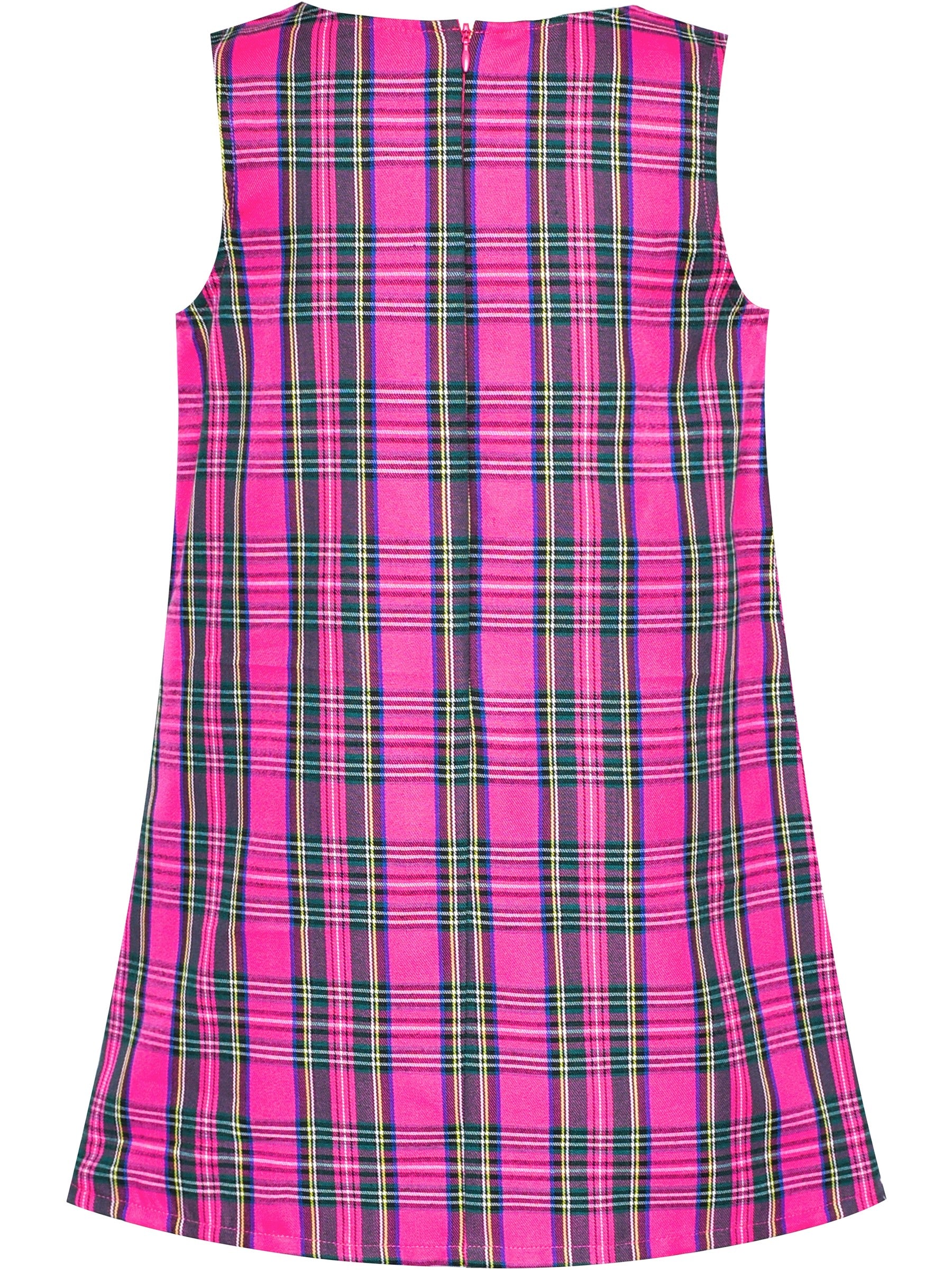 Girls Dress Plaid A-line Bow Tie School Uniform Purple