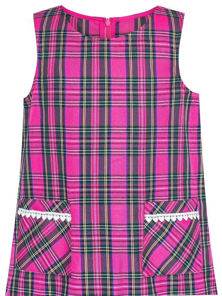 Girls Dress Plaid A-line Bow Tie School Uniform Purple