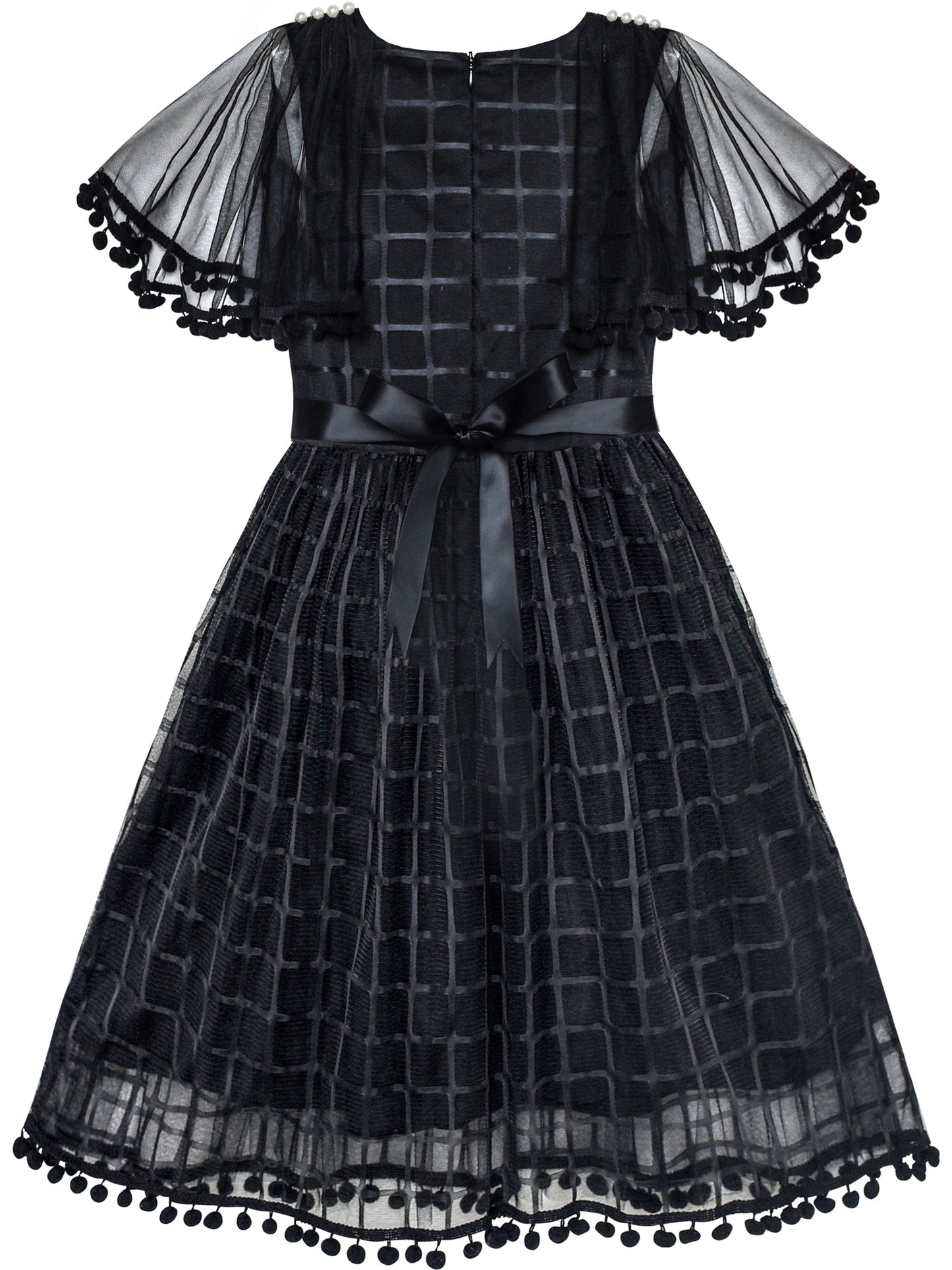 Girls Dress Black Tulle Cape Sleeve Plaid Tartan Party Black