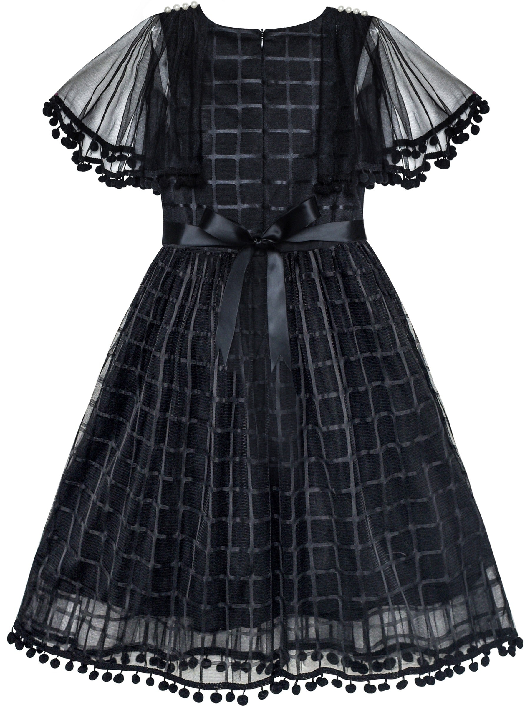 Girls Dress Black Tulle Cape Sleeve Plaid Tartan Party Black