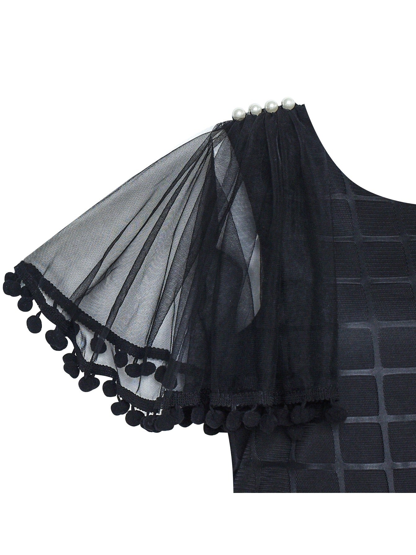 Girls Dress Black Tulle Cape Sleeve Plaid Tartan Party Black