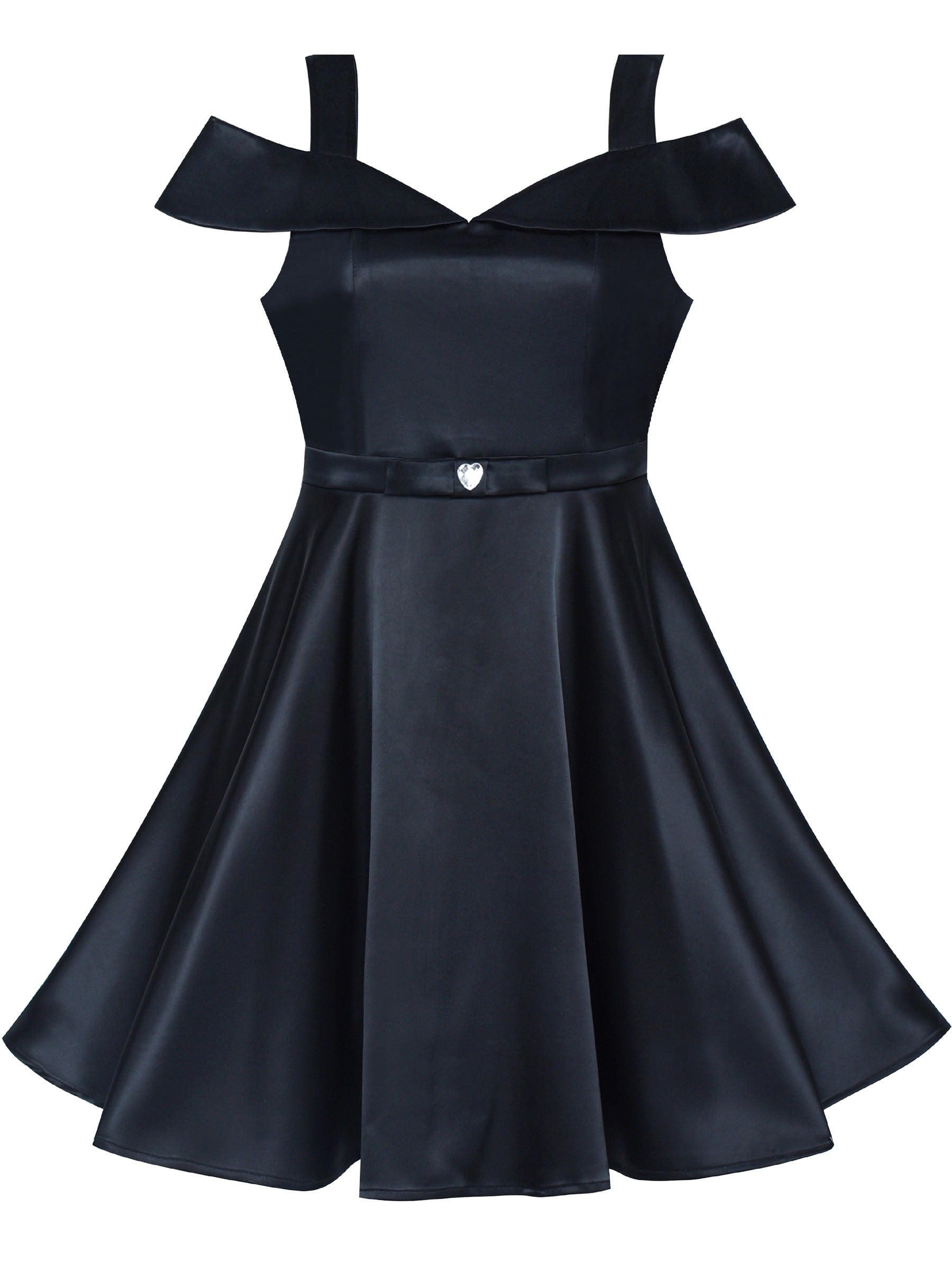 Girls Dress Black Off Shoulder Flare Party Black