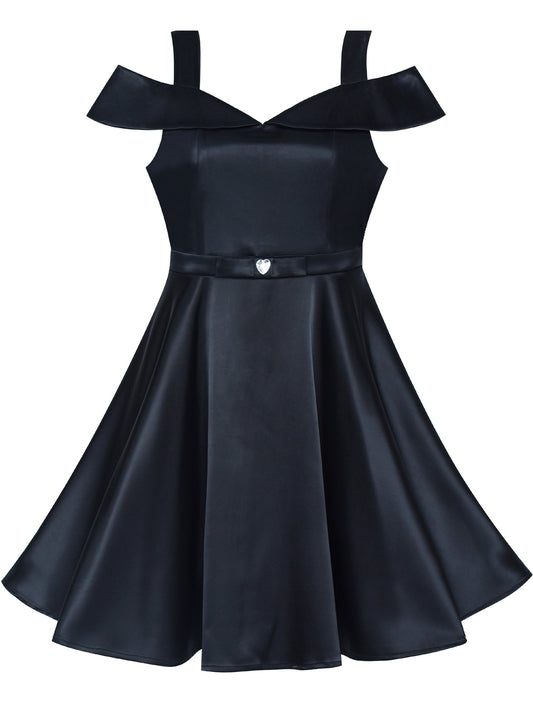 Girls Dress Black Off Shoulder Flare Party Black