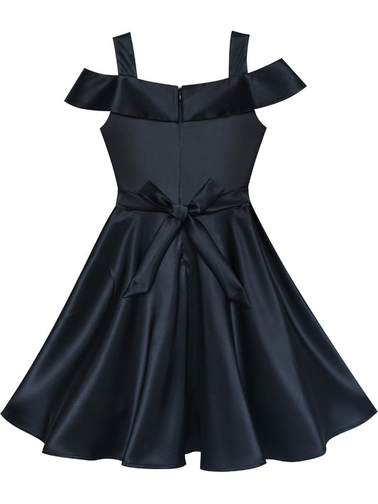 Girls Dress Black Off Shoulder Flare Party Black