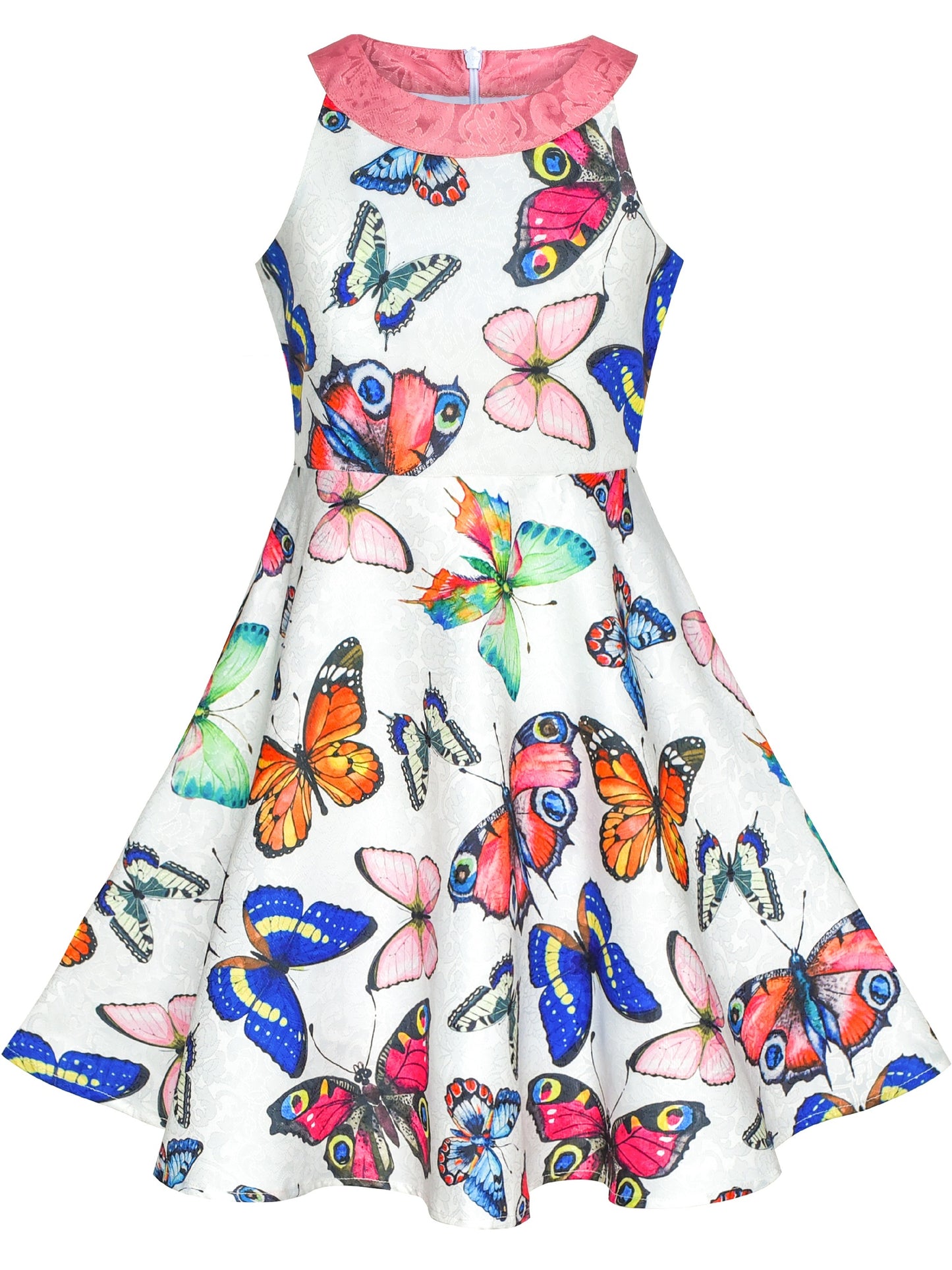Girls Dress Yellow Rose Print Pleated Hem Wedding Pageant Party Wedding Pink