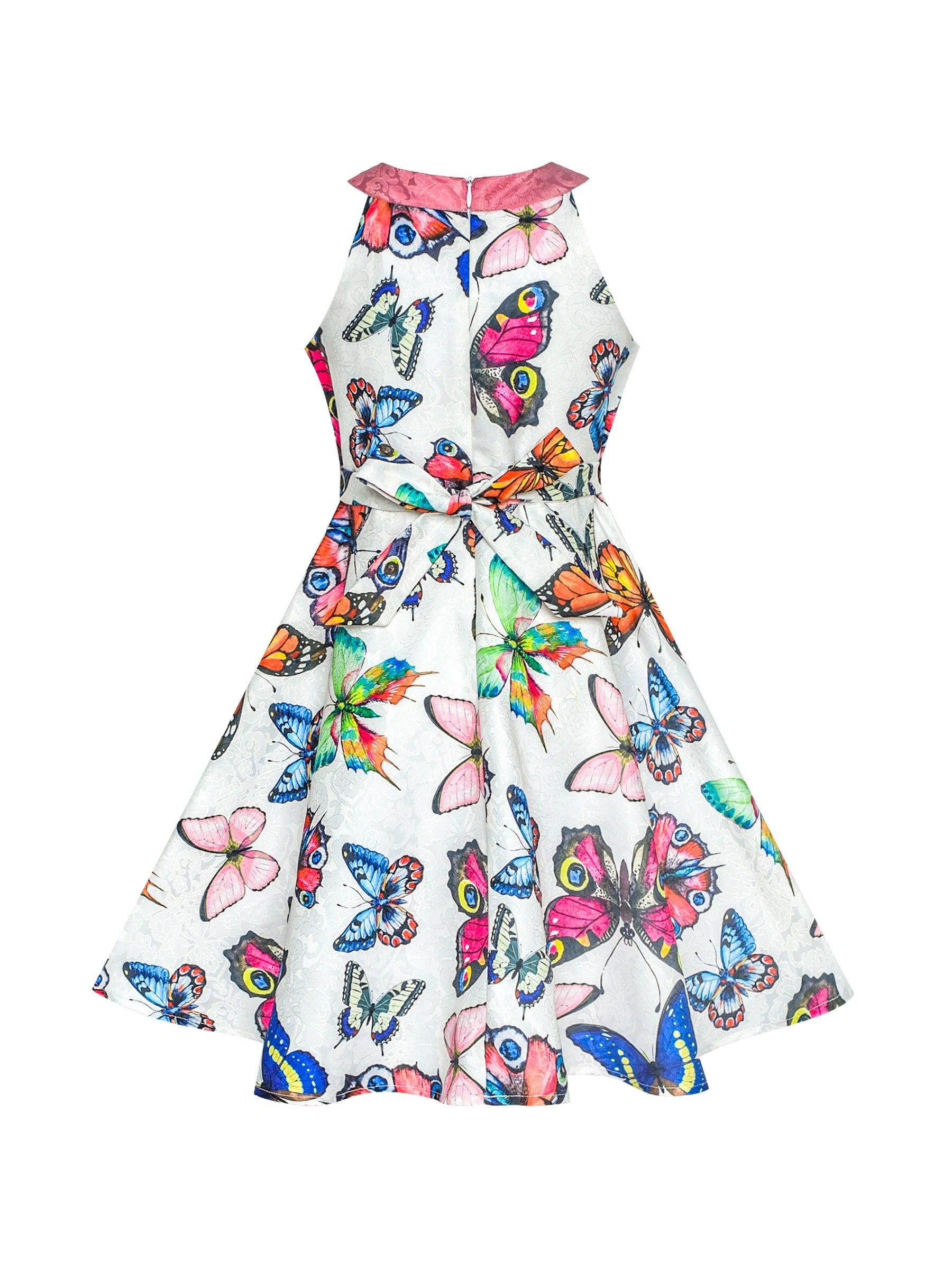 Girls Dress Yellow Rose Print Pleated Hem Wedding Pageant Party Wedding Pink