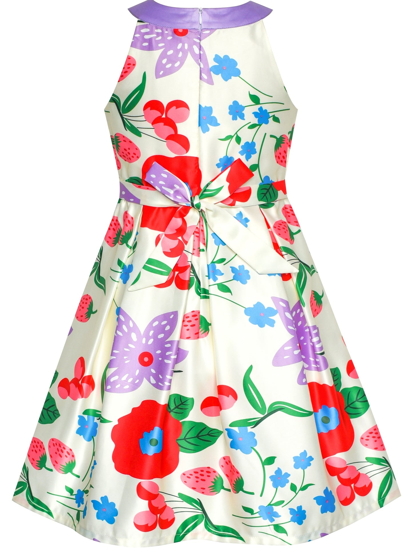 Girls Dress Yellow Rose Print Pleated Hem Wedding Pageant Party Wedding Purple