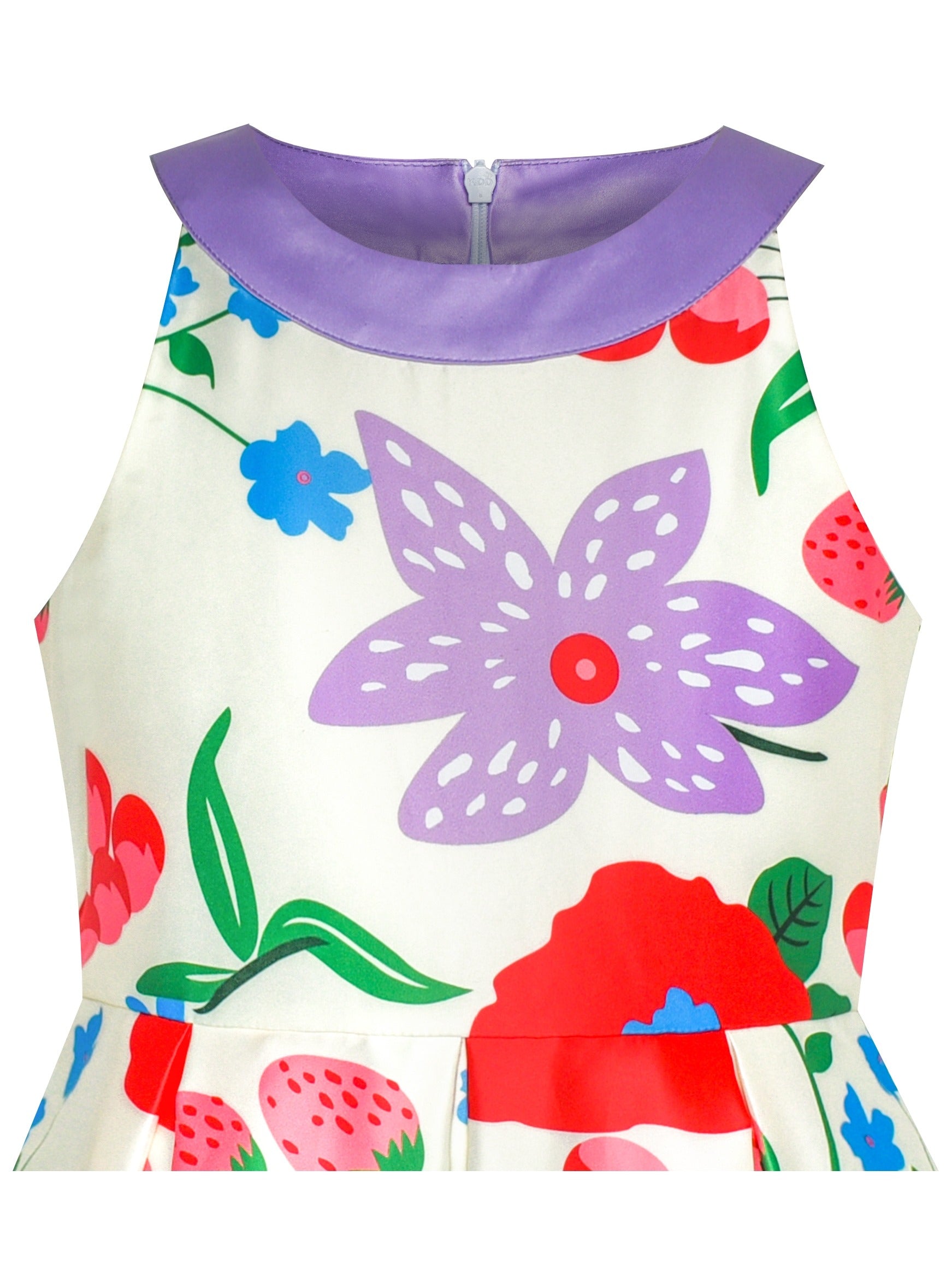 Girls Dress Yellow Rose Print Pleated Hem Wedding Pageant Party Wedding Purple