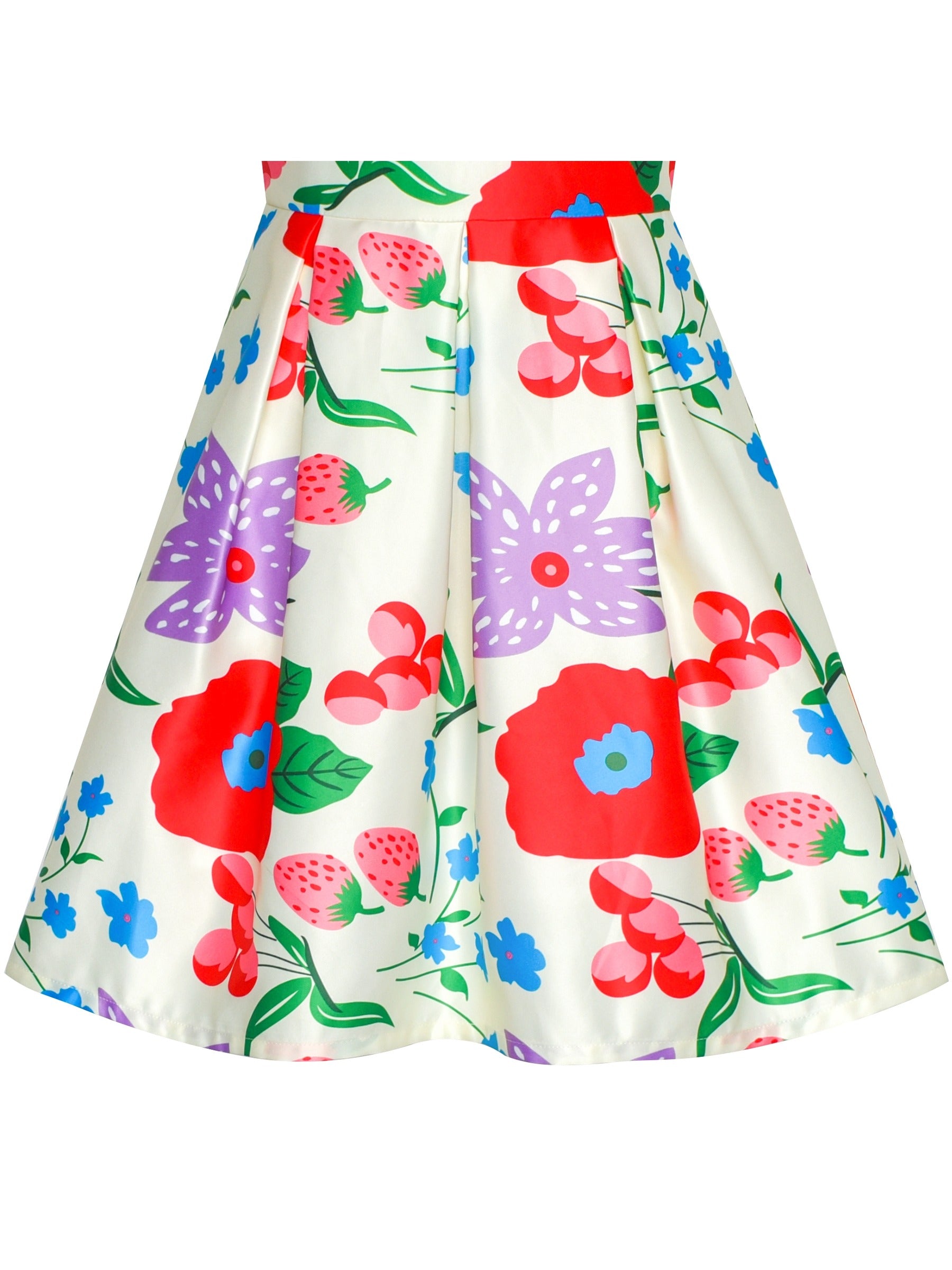 Girls Dress Yellow Rose Print Pleated Hem Wedding Pageant Party Wedding Purple