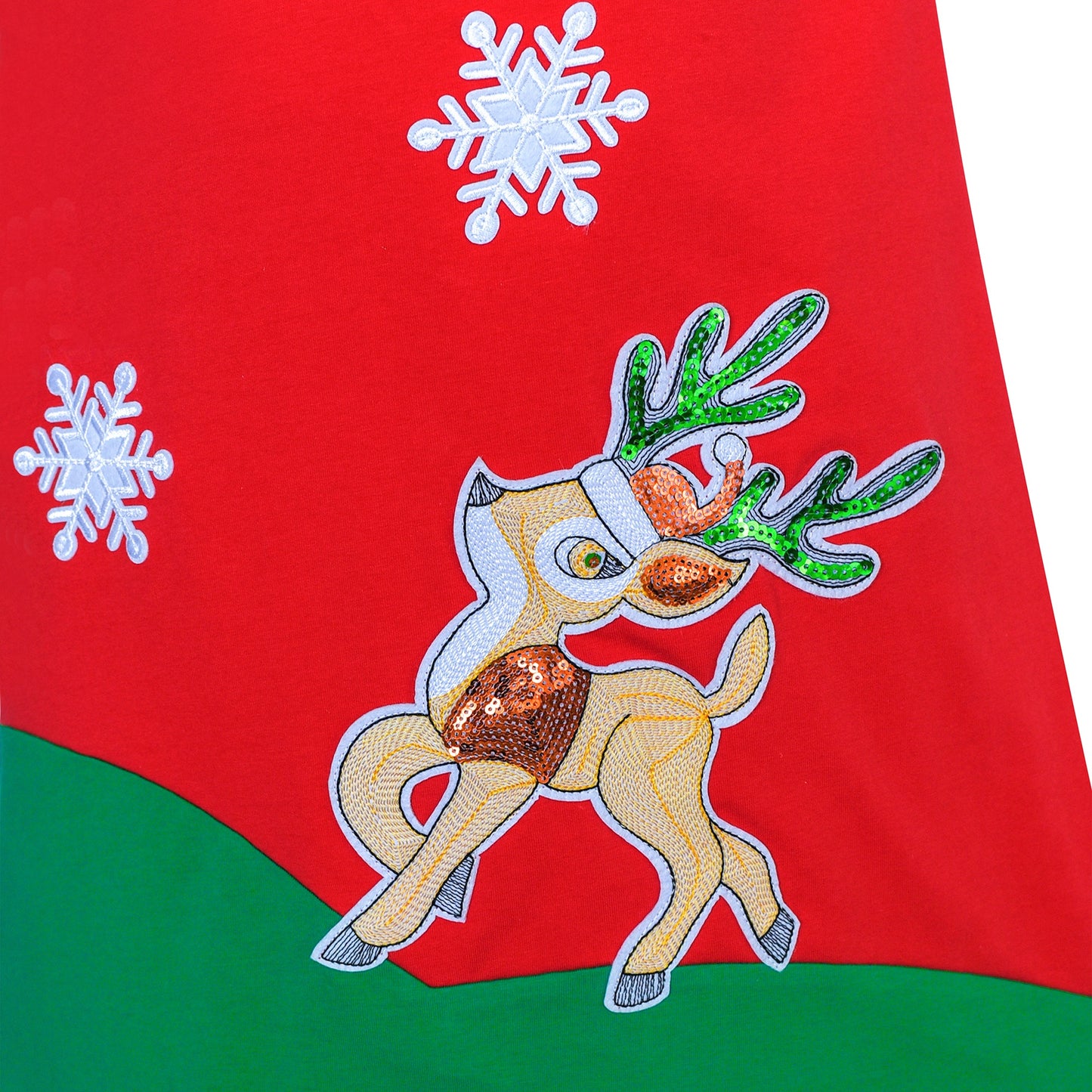Girls Dress Long Sleeve Christmas Reindeer Snow Holiday Party Red