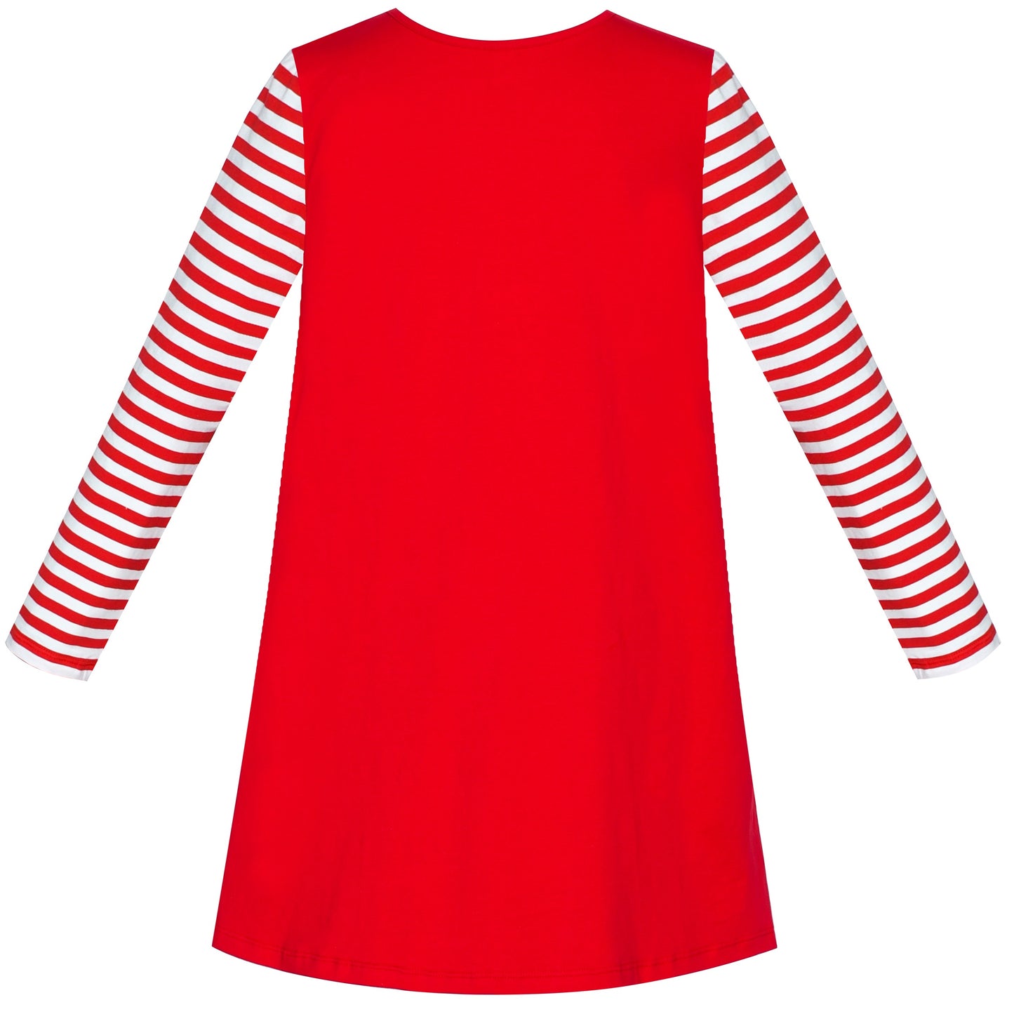 Girls Dress Easter Bunny Rainbow Cotton Embroidery Casual Long Sleeve Red