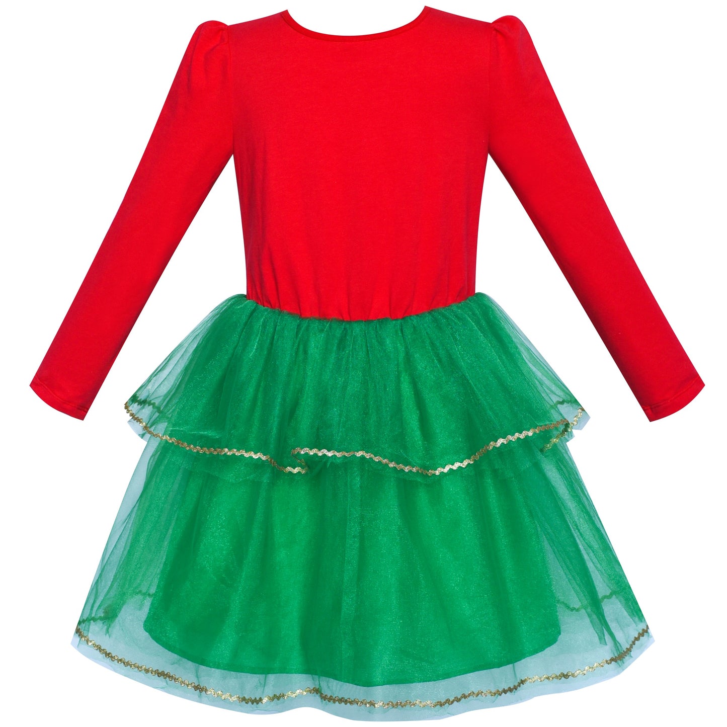Girls Dress Christmas Reindeer Long Sleeve Party Dress Red