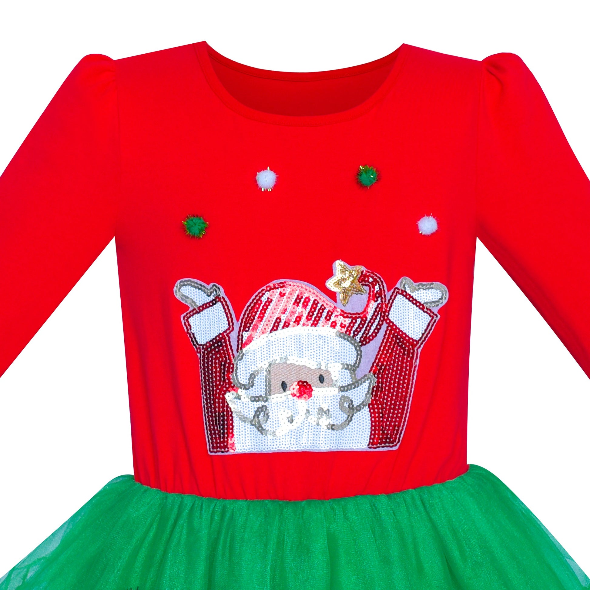 Girls Dress Christmas Reindeer Long Sleeve Party Dress Red